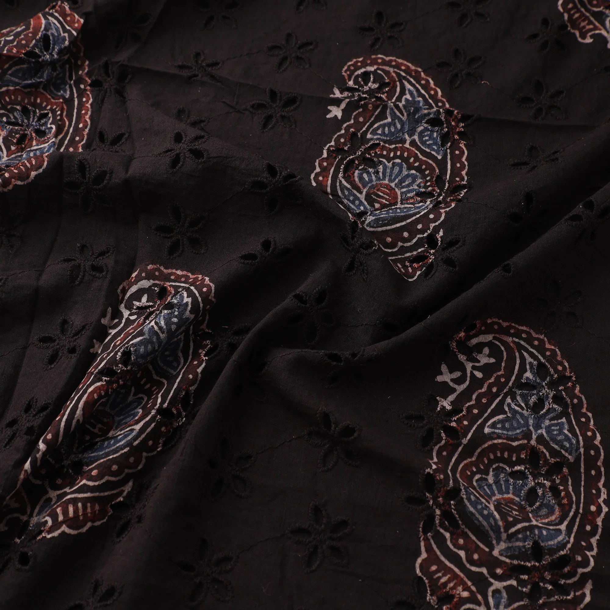 Black - Hakoba Hand Block Ajrakh Print Natural Dyed Cotton Fabric 23 - Image 3