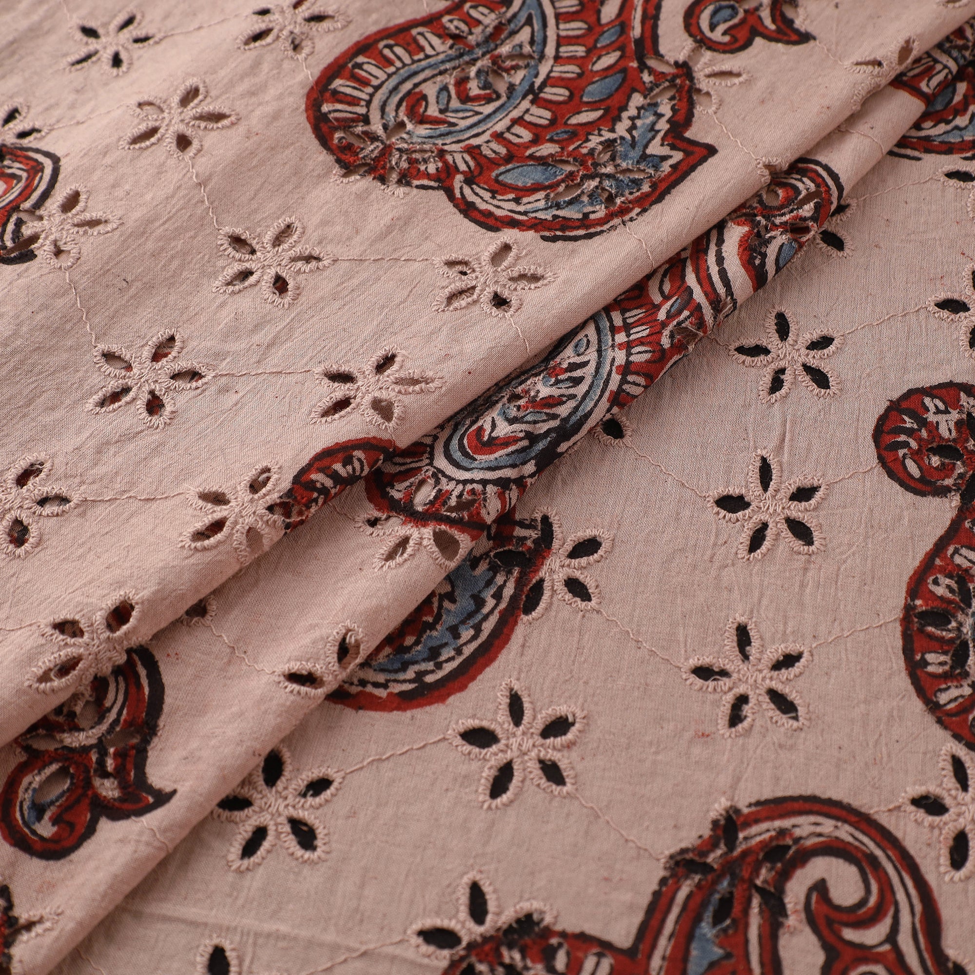 Peach - Hakoba Hand Block Ajrakh Print Natural Dyed Cotton Fabric 25