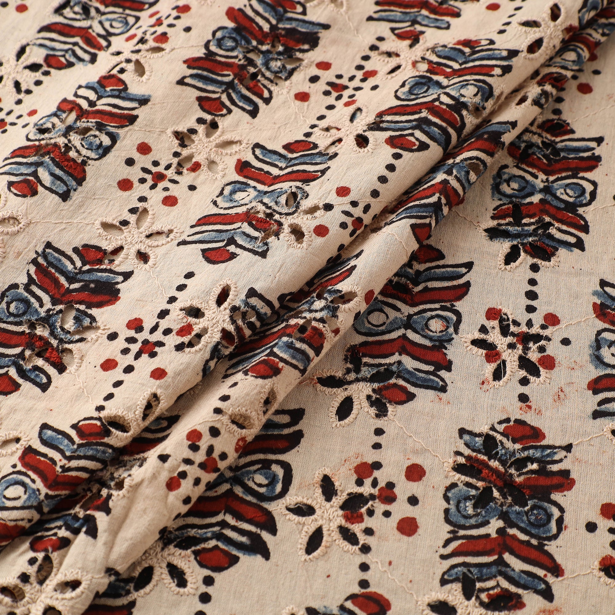 Beige - Hakoba Hand Block Ajrakh Print Natural Dyed Cotton Fabric 26