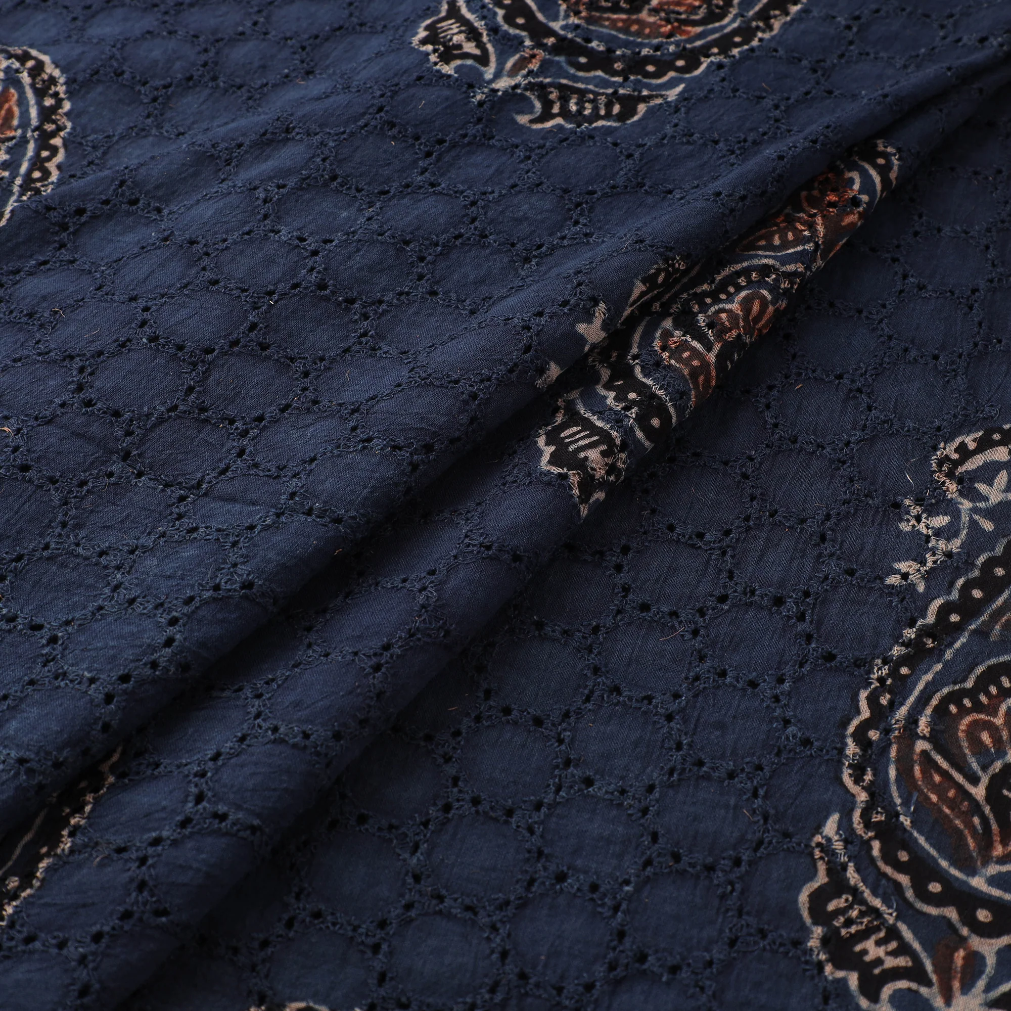 Blue - Hakoba Hand Block Ajrakh Print Natural Dyed Cotton Fabric 51