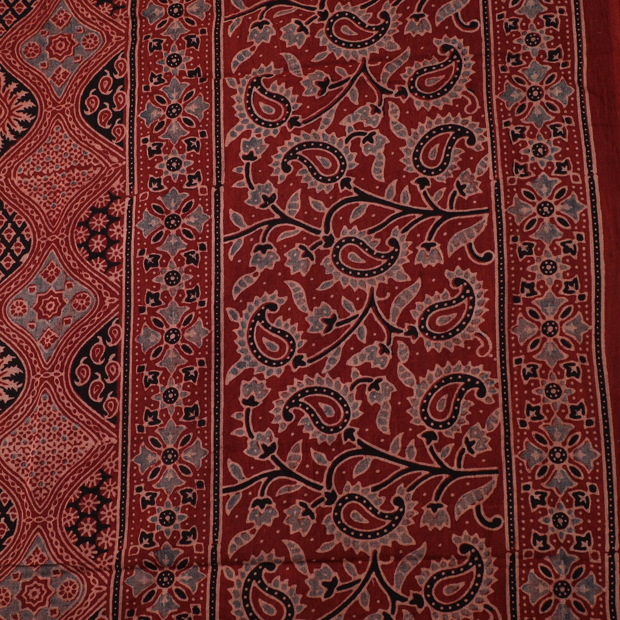 Red - Hand Block Ajrakh Print Natural Dyed Pure Mul Cotton Fabric 01 - Image 4