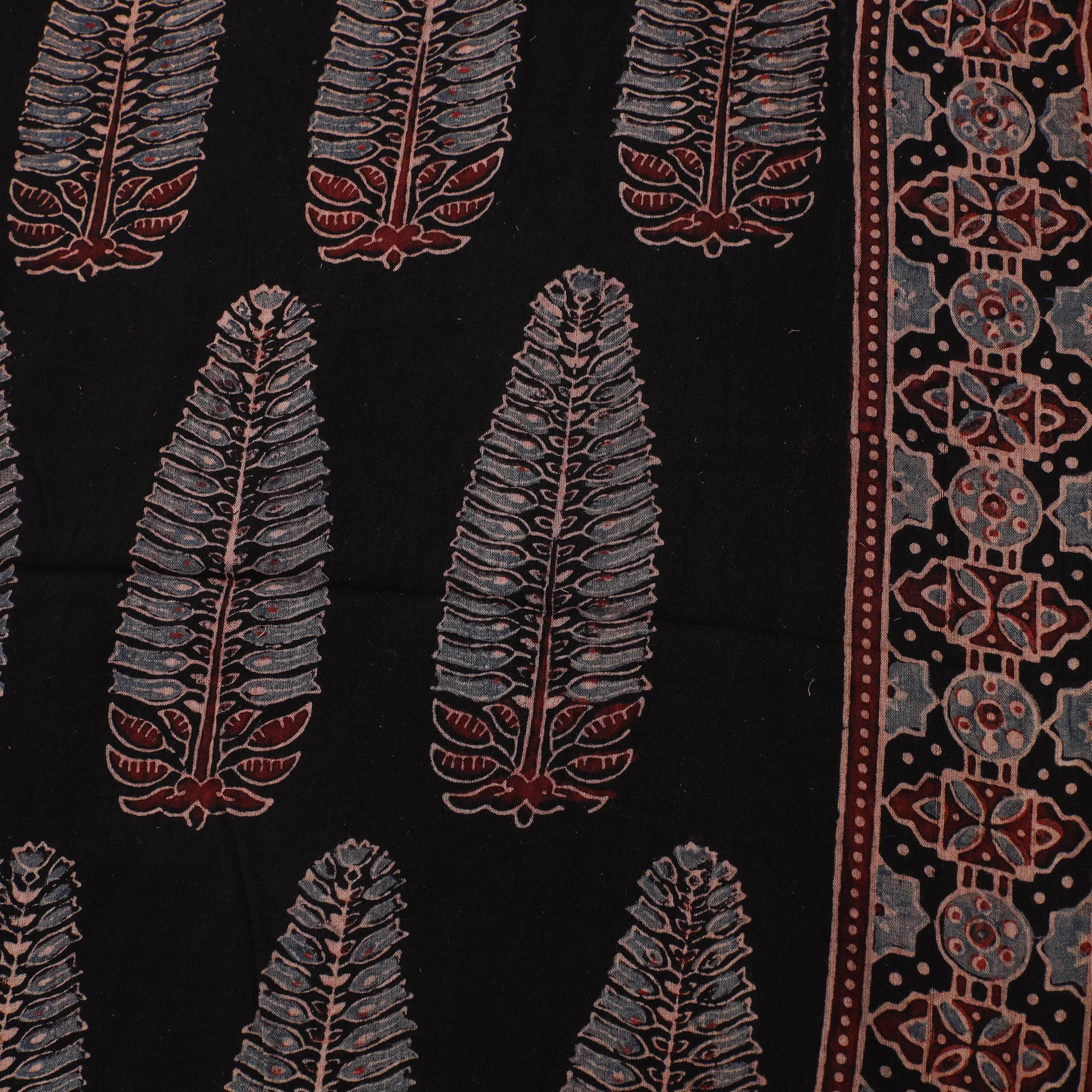 Black - Hand Block Ajrakh Print Natural Dyed Pure Mul Cotton Fabric 04 - Image 4