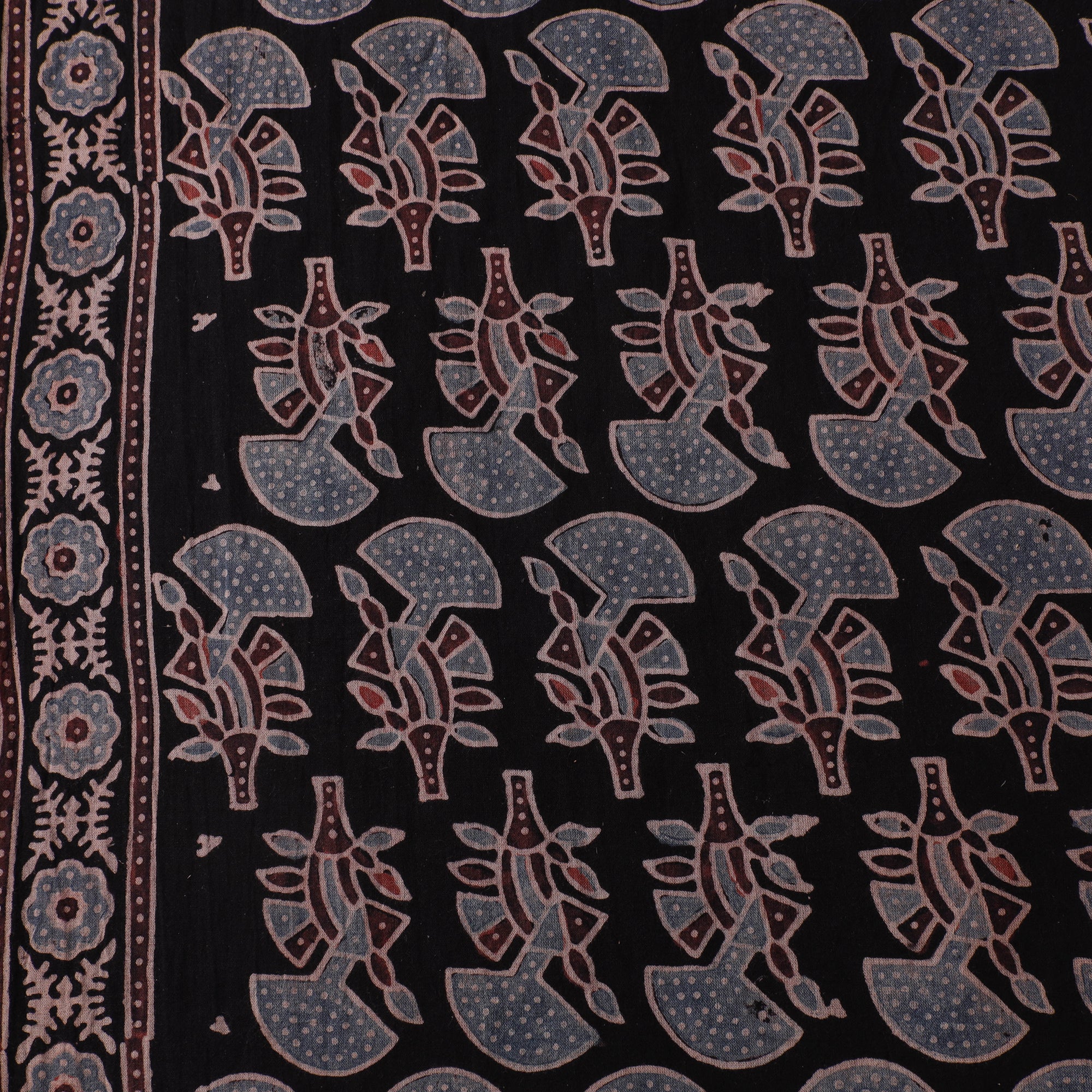 Black - Hand Block Ajrakh Print Natural Dyed Pure Mul Cotton Fabric 05 - Image 4