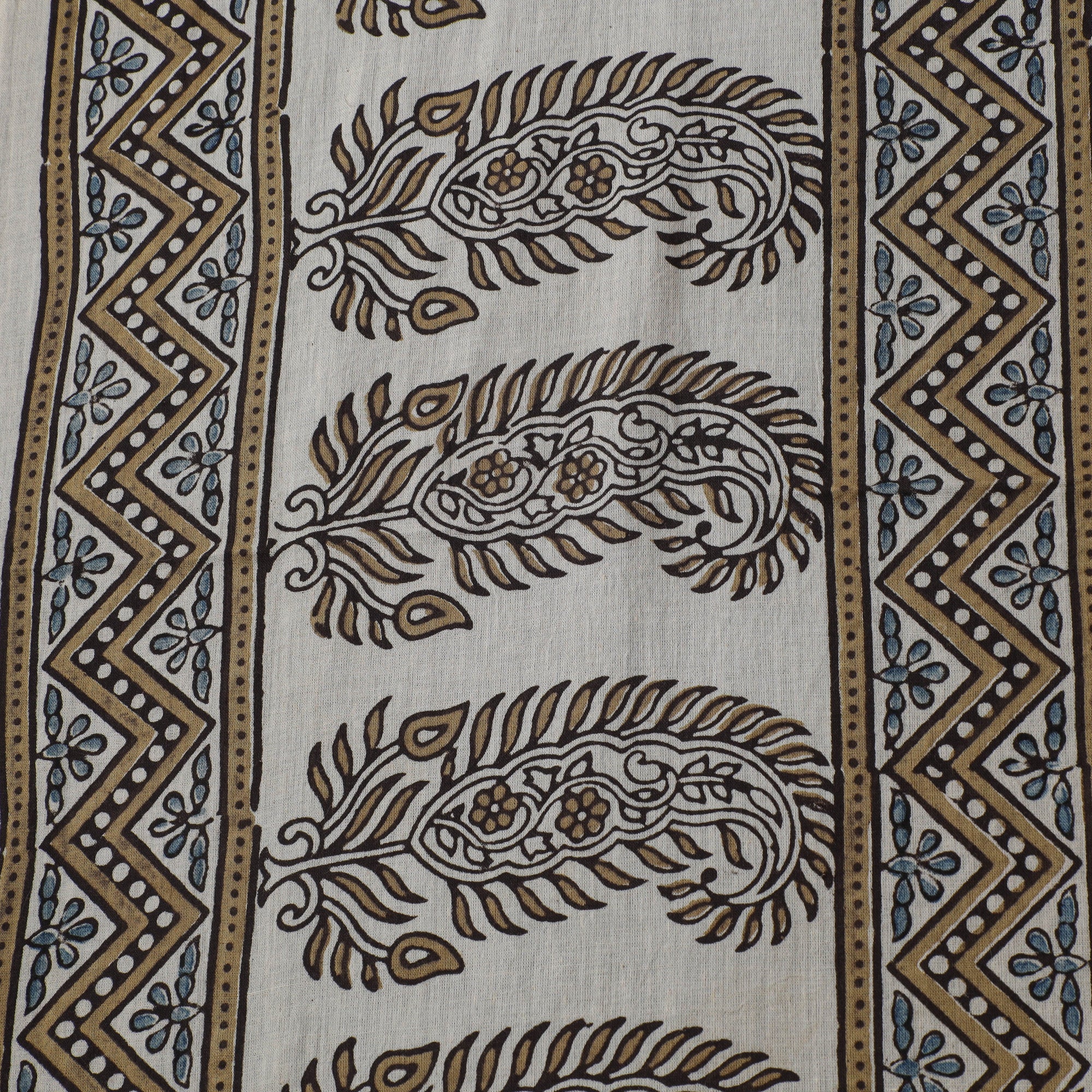 Black & Off White - Hand Block Ajrakh Print Natural Dyed Pure Mul Cotton Stripes Fabric 11 - Image 4