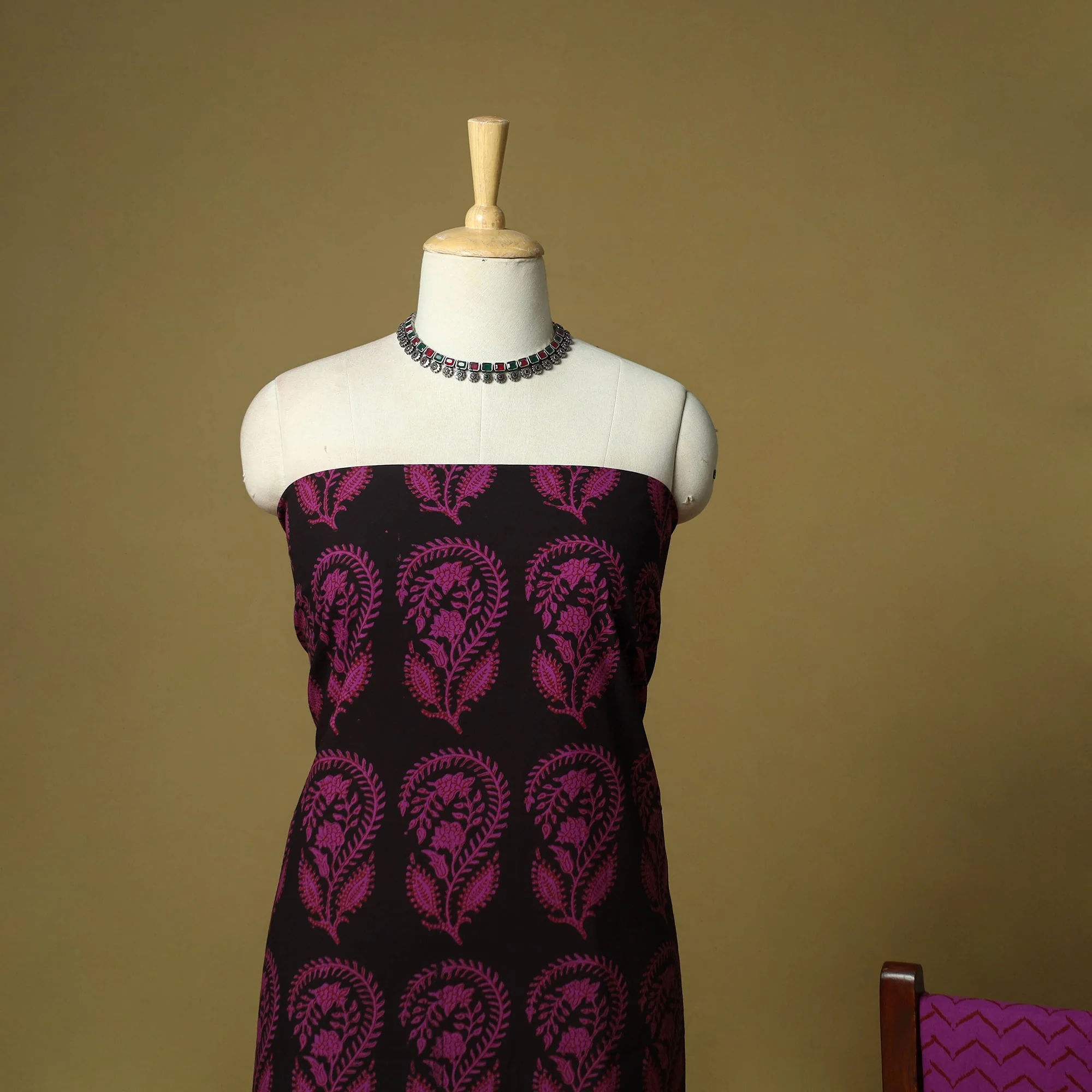 Black - Hand Block Bagh Print Cotton 3pc Unstitched Dress Material Suit Set with Kota Doria Dupatta 11 - Image 3