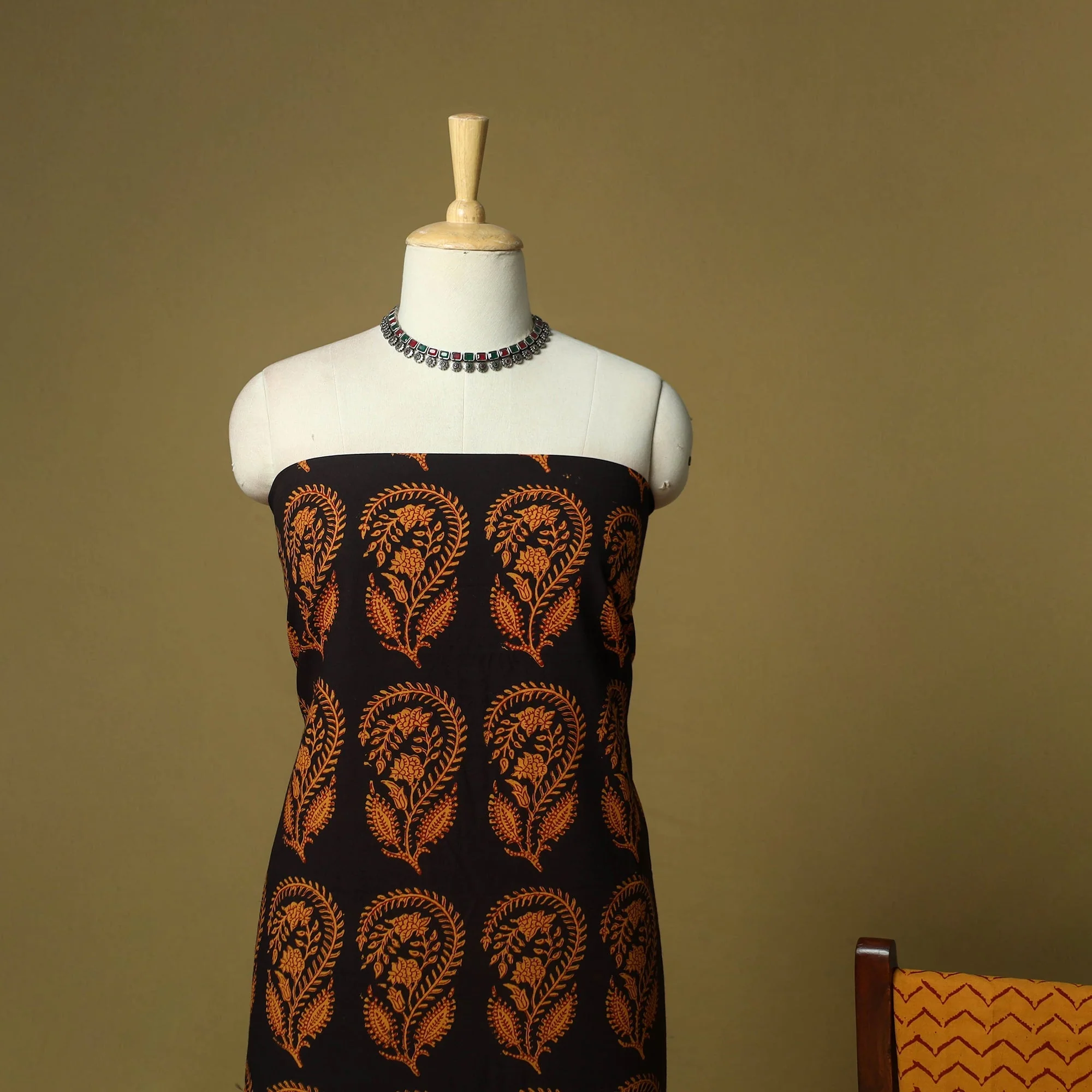 Black - Hand Block Bagh Print Cotton 3pc Unstitched Dress Material Suit Set with Kota Doria Dupatta 12 - Image 3