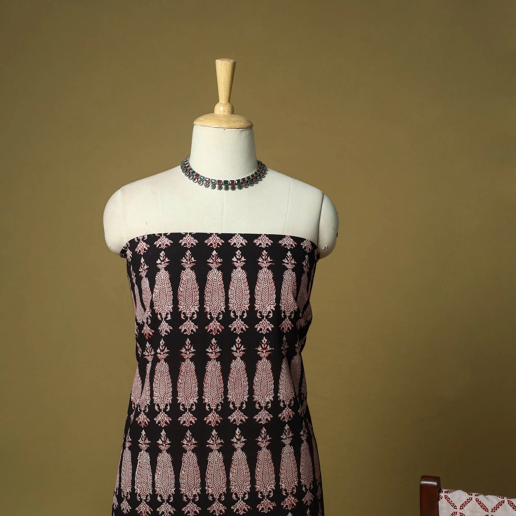 Black - Hand Block Bagh Print Cotton 3pc Unstitched Dress Material Suit Set with Kota Doria Dupatta 17 - Image 3
