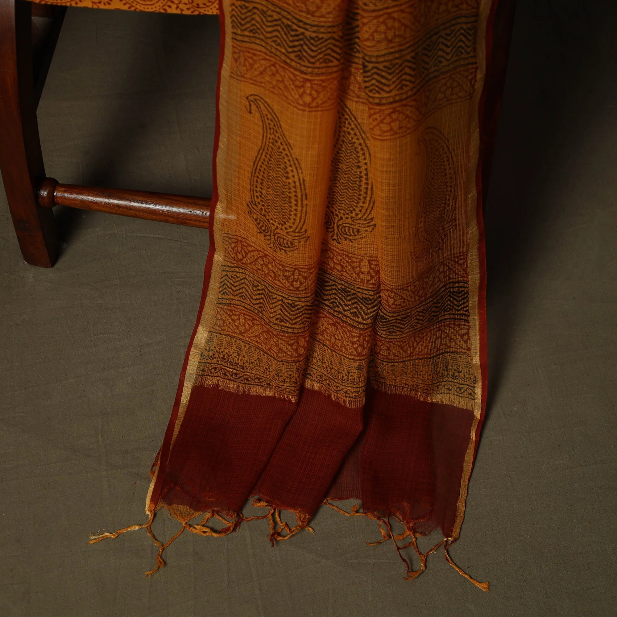 Orange - Hand Block Bagh Print Natural Dyed Kota Doria Cotton 3pc Unstitched Dress Material 02 - Image 4