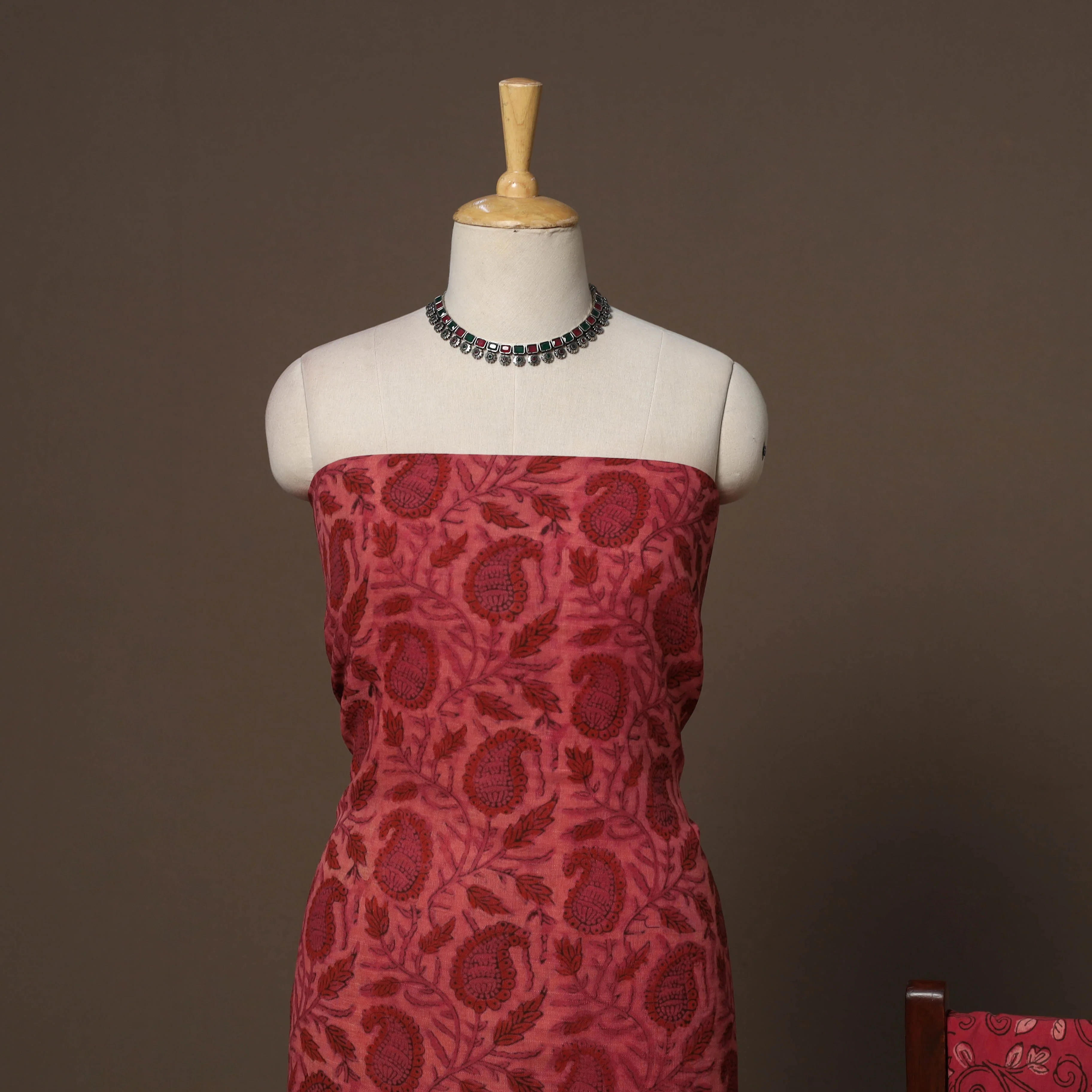 Hand Block Bagru Print Linen 3pc Unstitched Dress Material 10 - Image 2