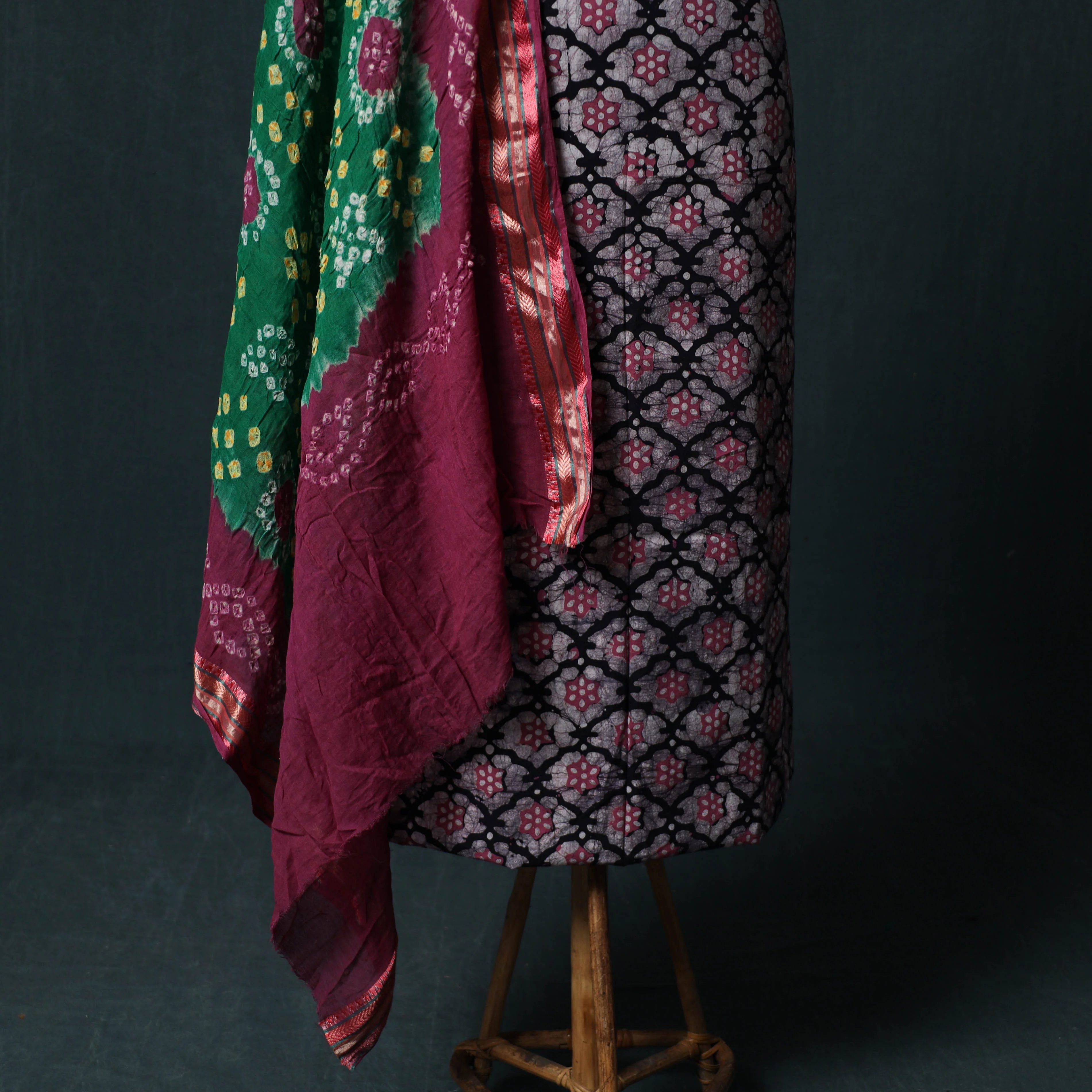 Multicolor - Hand Block Batik Print Cotton 2pc Unstitched Dress Material Kurta Set 02 - Image 4