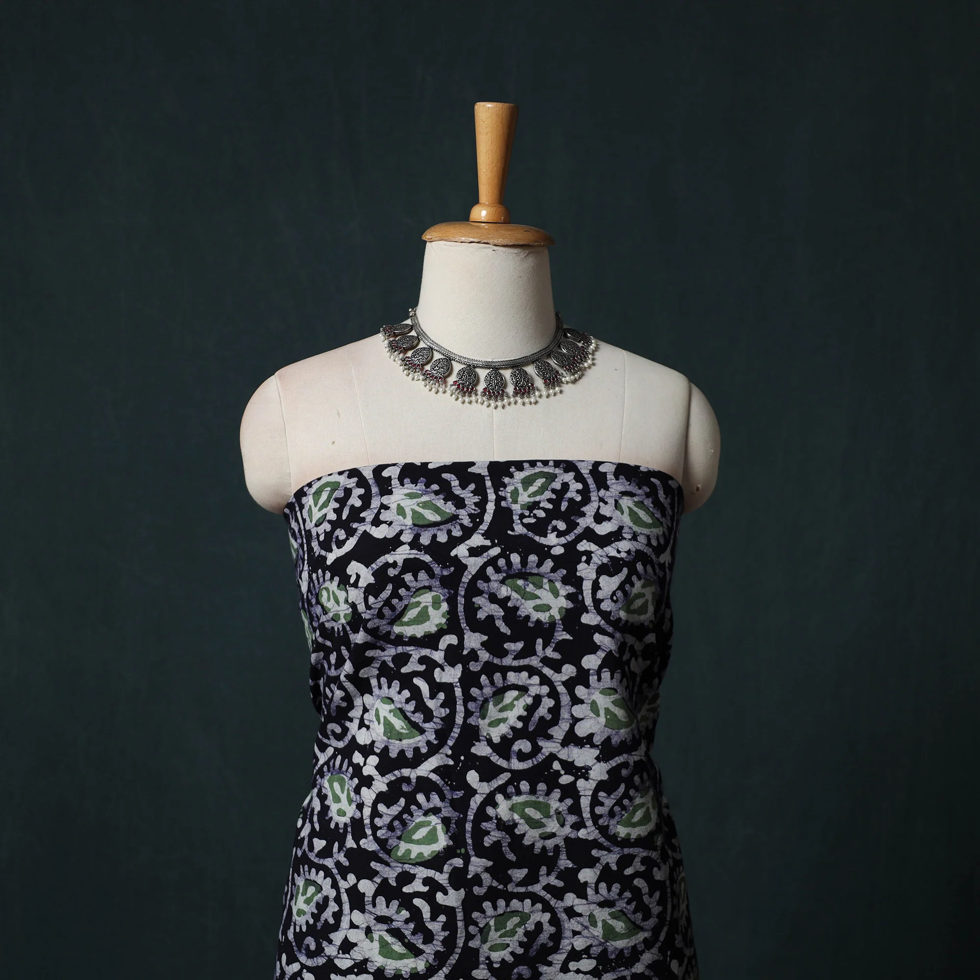 Black - Hand Block Batik Print Cotton 2pc Unstitched Dress Material Kurta Set 20 - Image 2