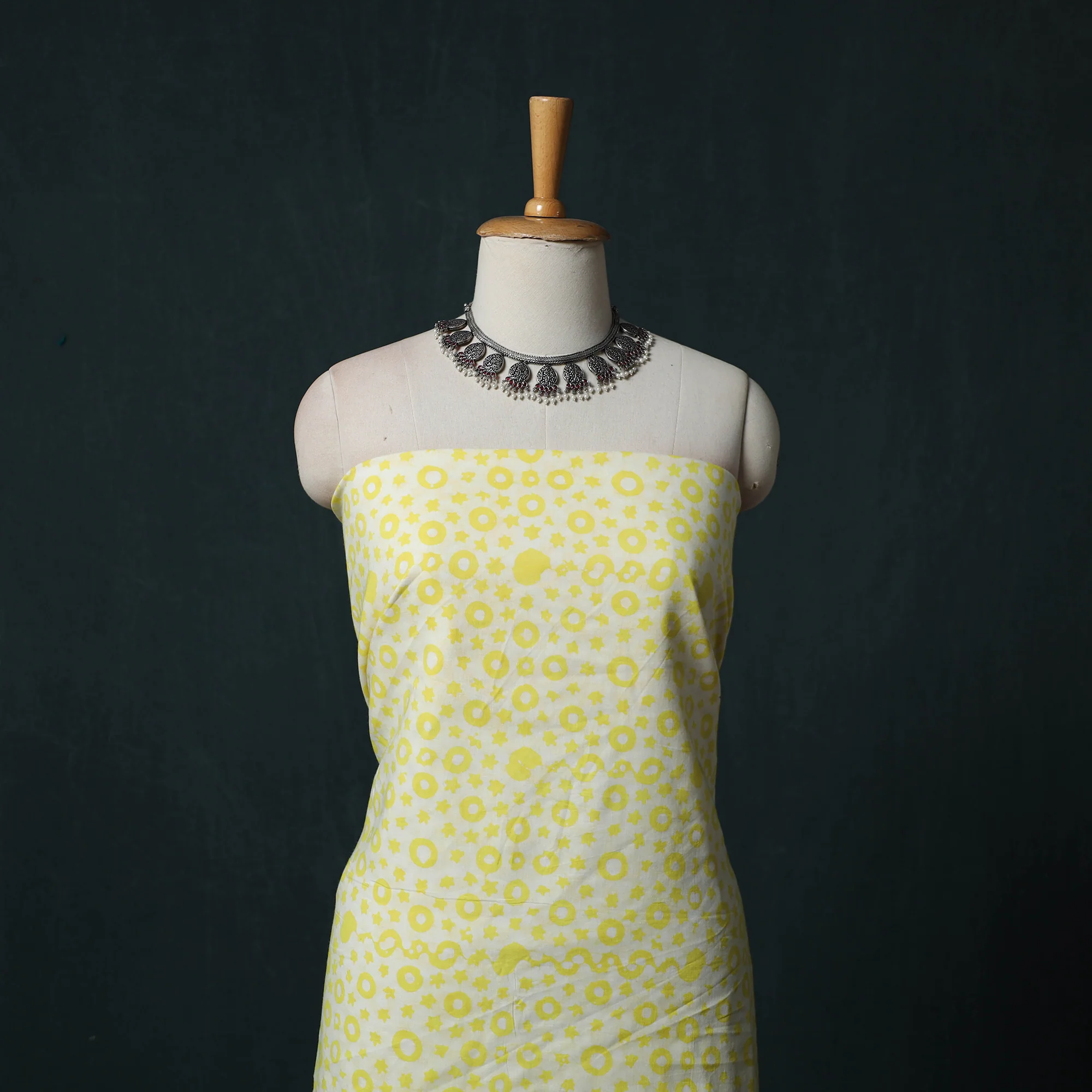 Yellow - Hand Block Batik Print Cotton 2pc Unstitched Dress Material Kurta Set 21 - Image 2