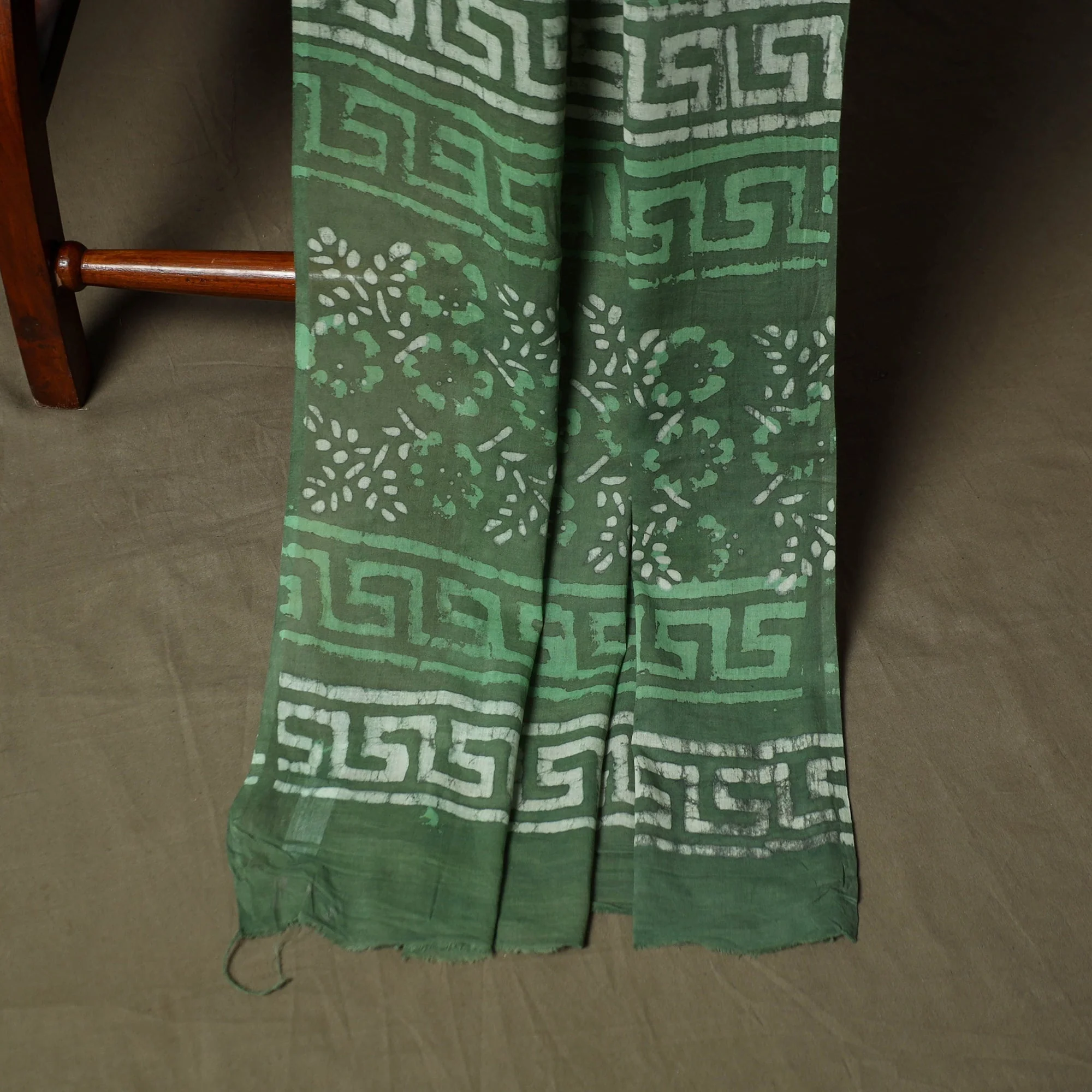 Green - Hand Block Batik Print Cotton 3pc Unstitched Dress Material Suit Set 66 - Image 4