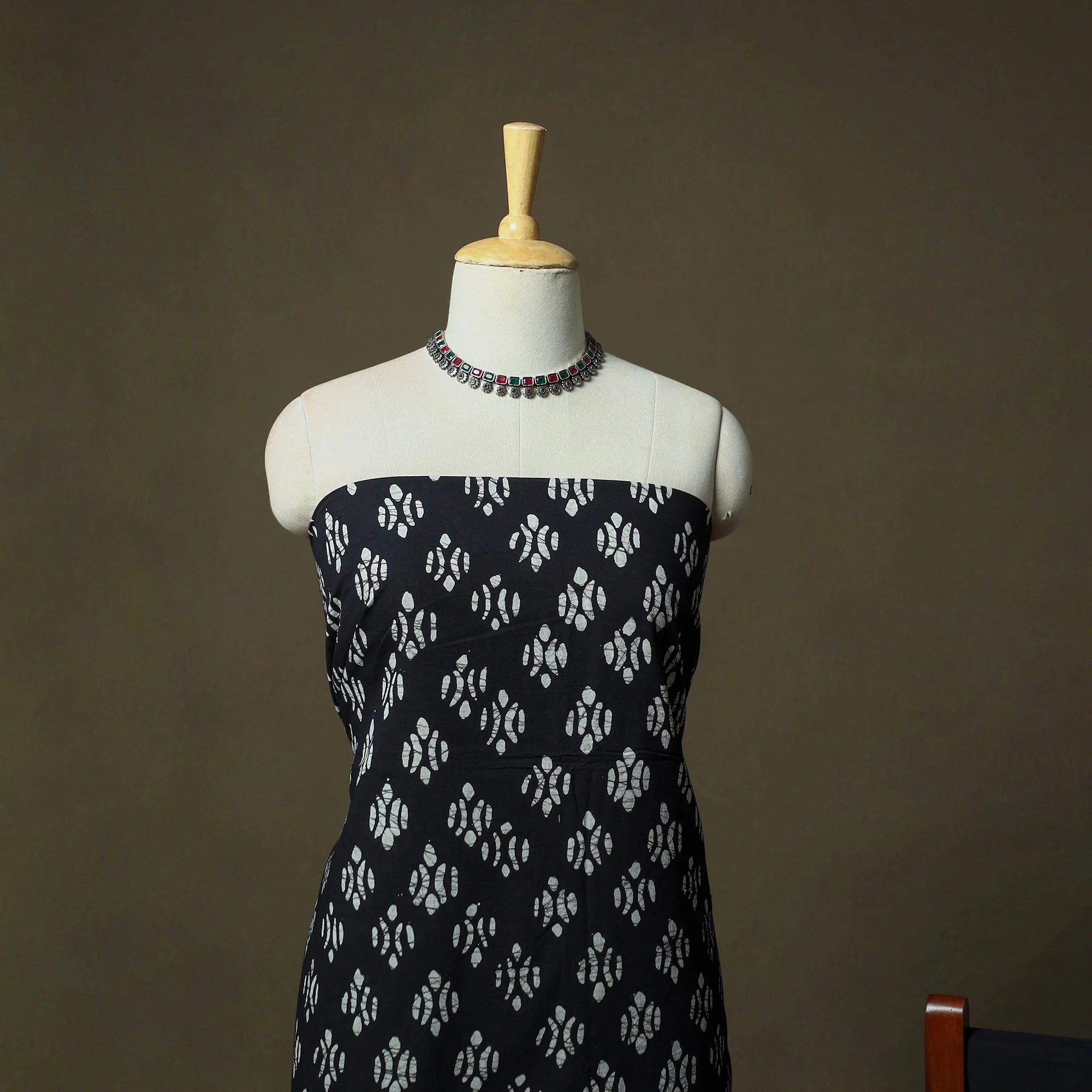 Black - Hand Block Batik Print Cotton 3pc Unstitched Dress Material Suit Set 72 - Image 3