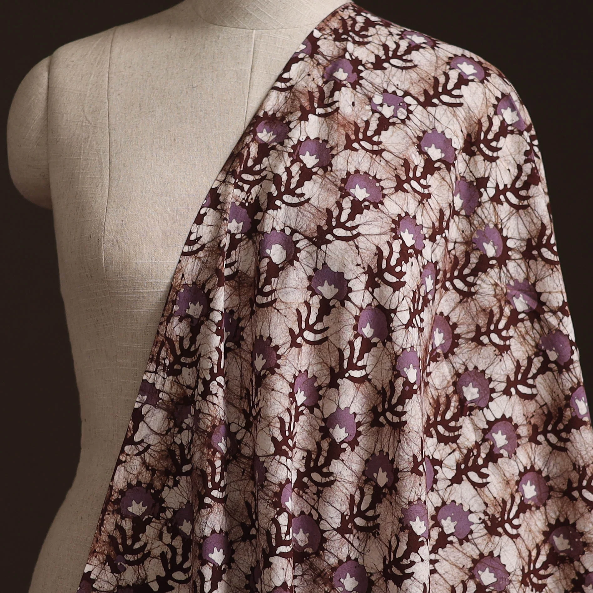 Brown - Hand Block Batik Print Cotton Fabric 04 - Image 2