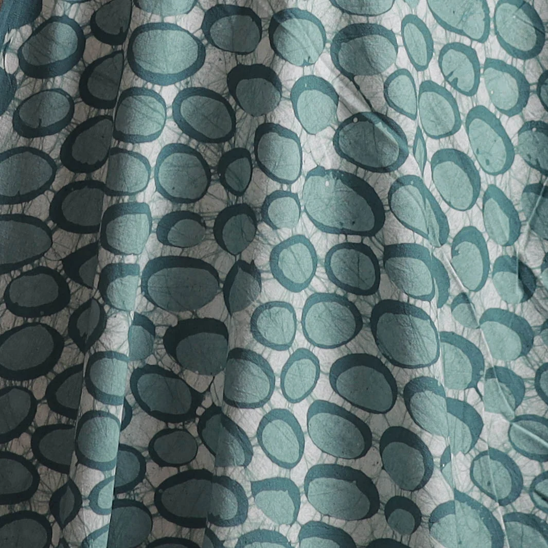 Blue - Hand Block Batik Print Cotton Fabric 05 - Image 3