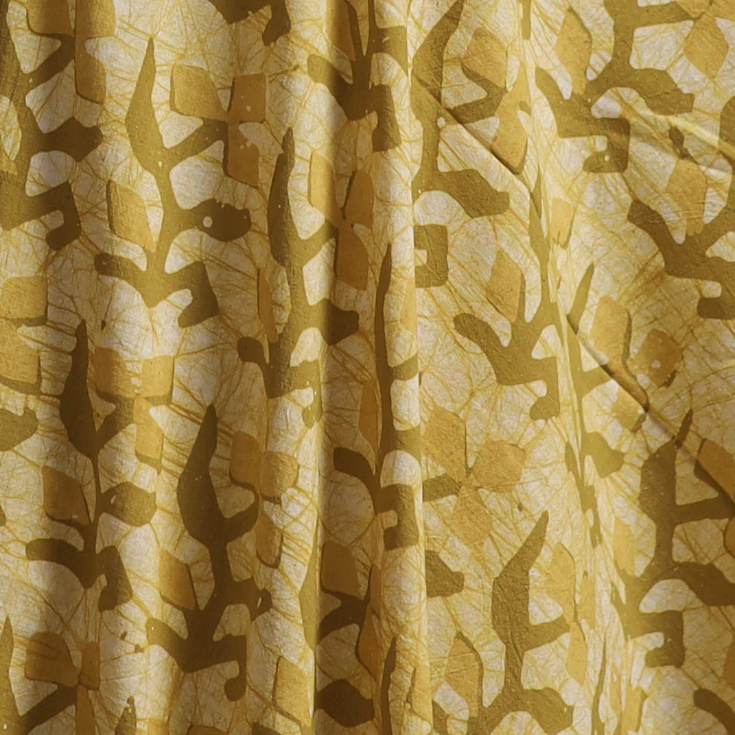 Yellow - Hand Block Batik Print Cotton Fabric 13 - Image 3