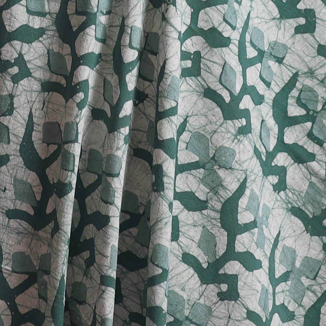 Green - Hand Block Batik Print Cotton Fabric 15 - Image 3