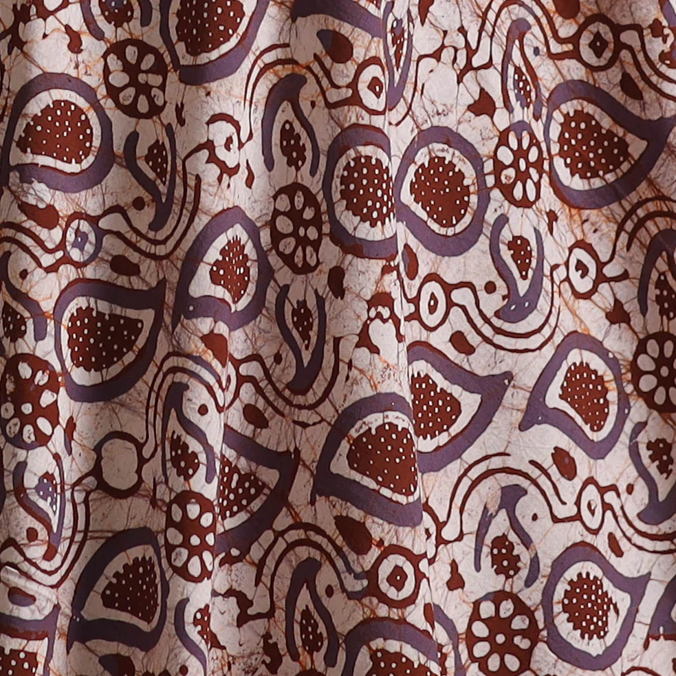 Brown - Hand Block Batik Print Cotton Fabric 16 - Image 3