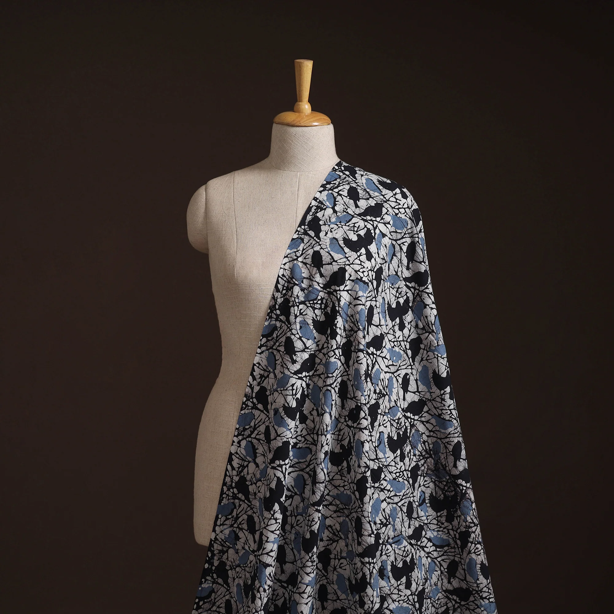 Blue - Hand Block Batik Print Cotton Fabric 19