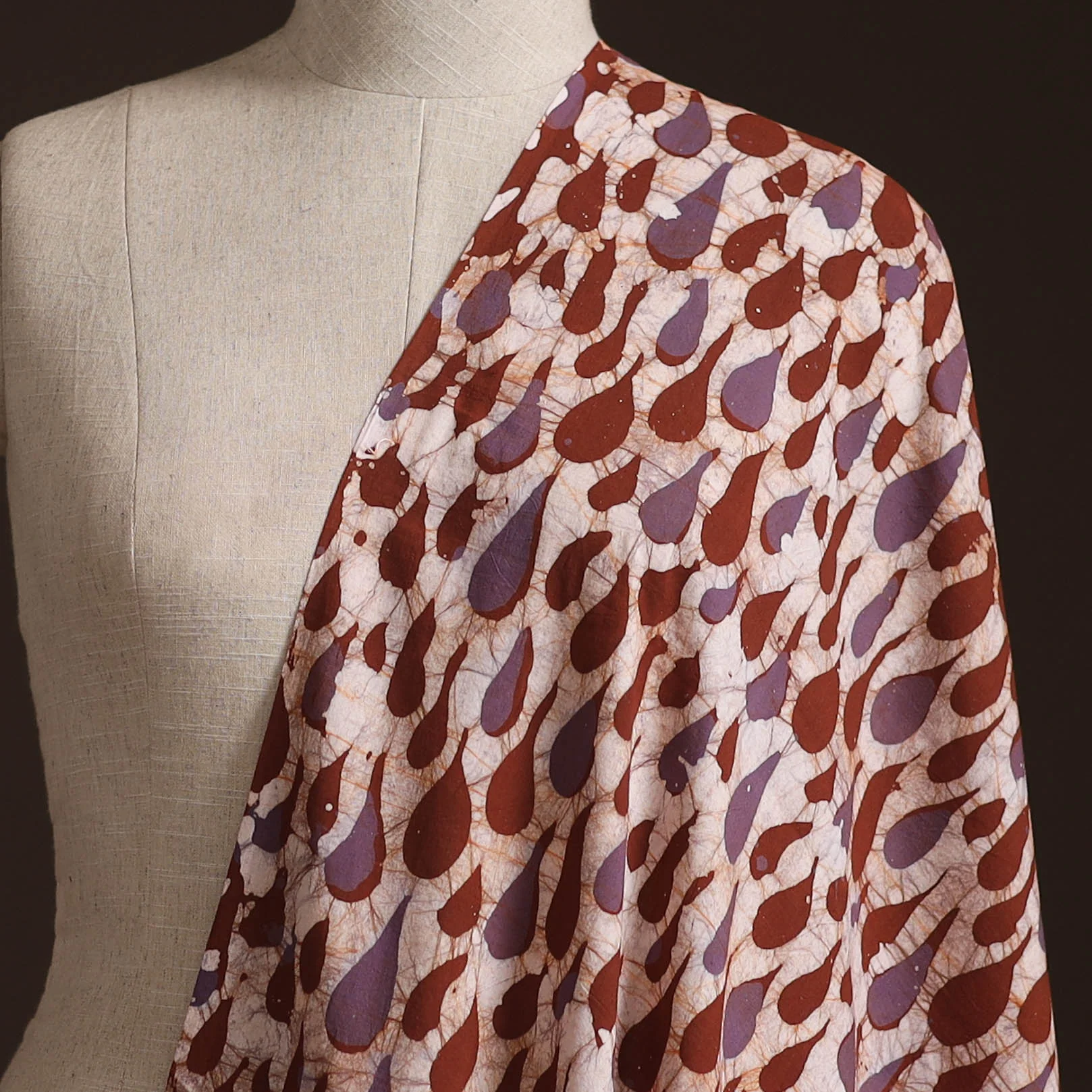 Brown - Hand Block Batik Print Cotton Fabric 26 - Image 2