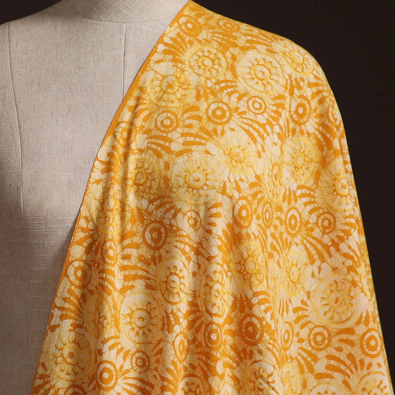 Yellow - Hand Block Batik Print Cotton Fabric 28 - Image 2