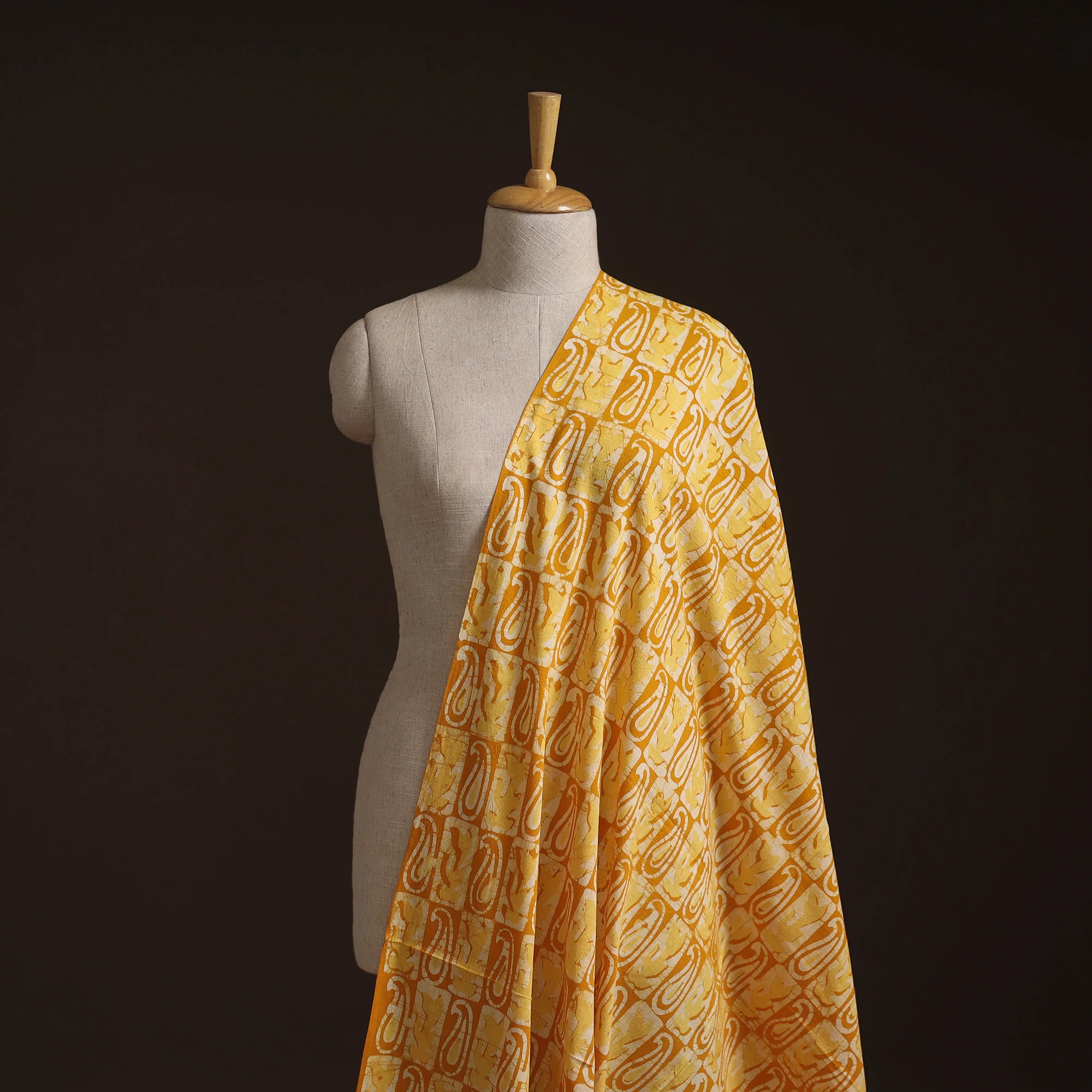Yellow - Hand Block Batik Print Cotton Fabric 30