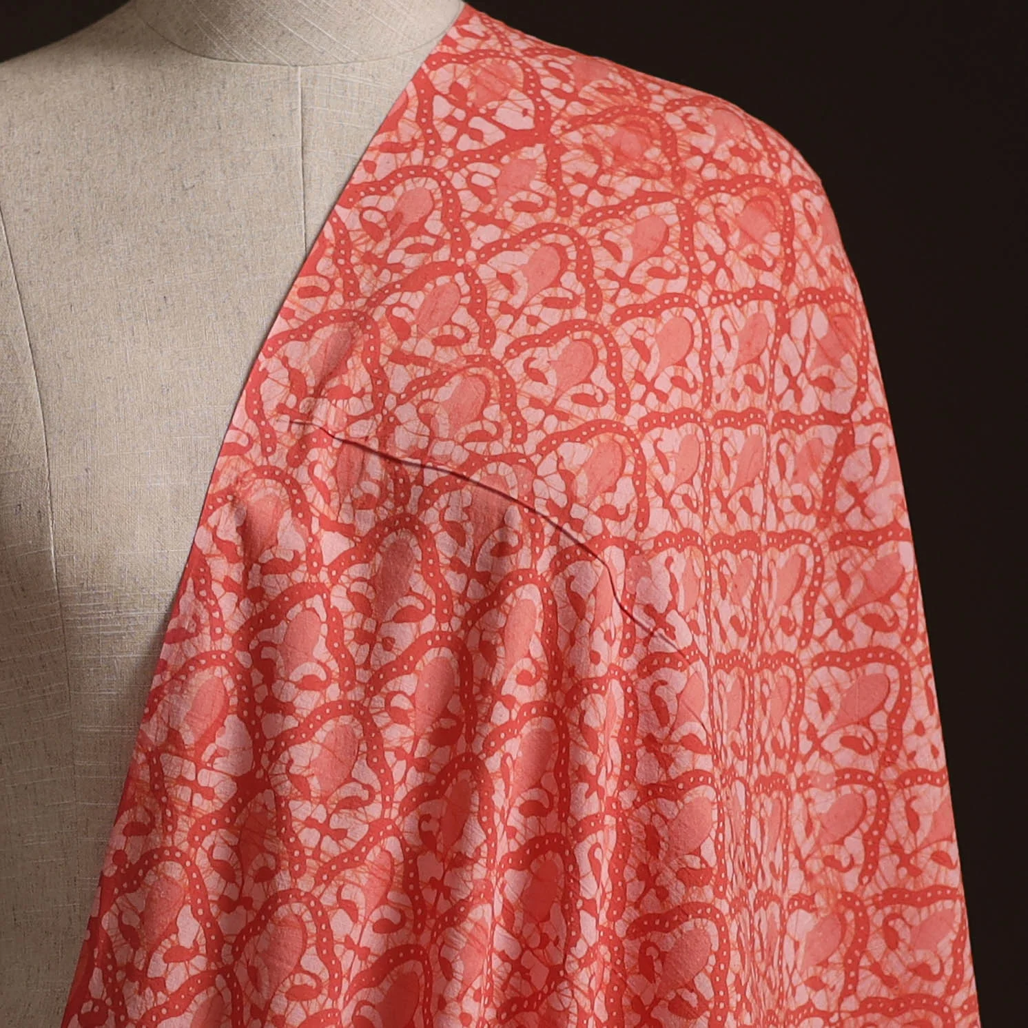 Red - Hand Block Batik Print Cotton Fabric 33 - Image 2