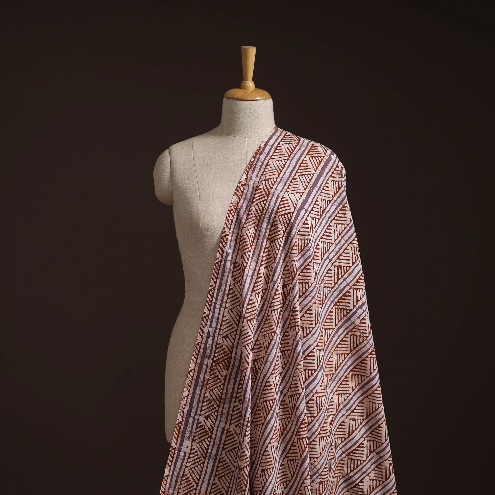 Brown - Hand Block Batik Print Cotton Fabric 34