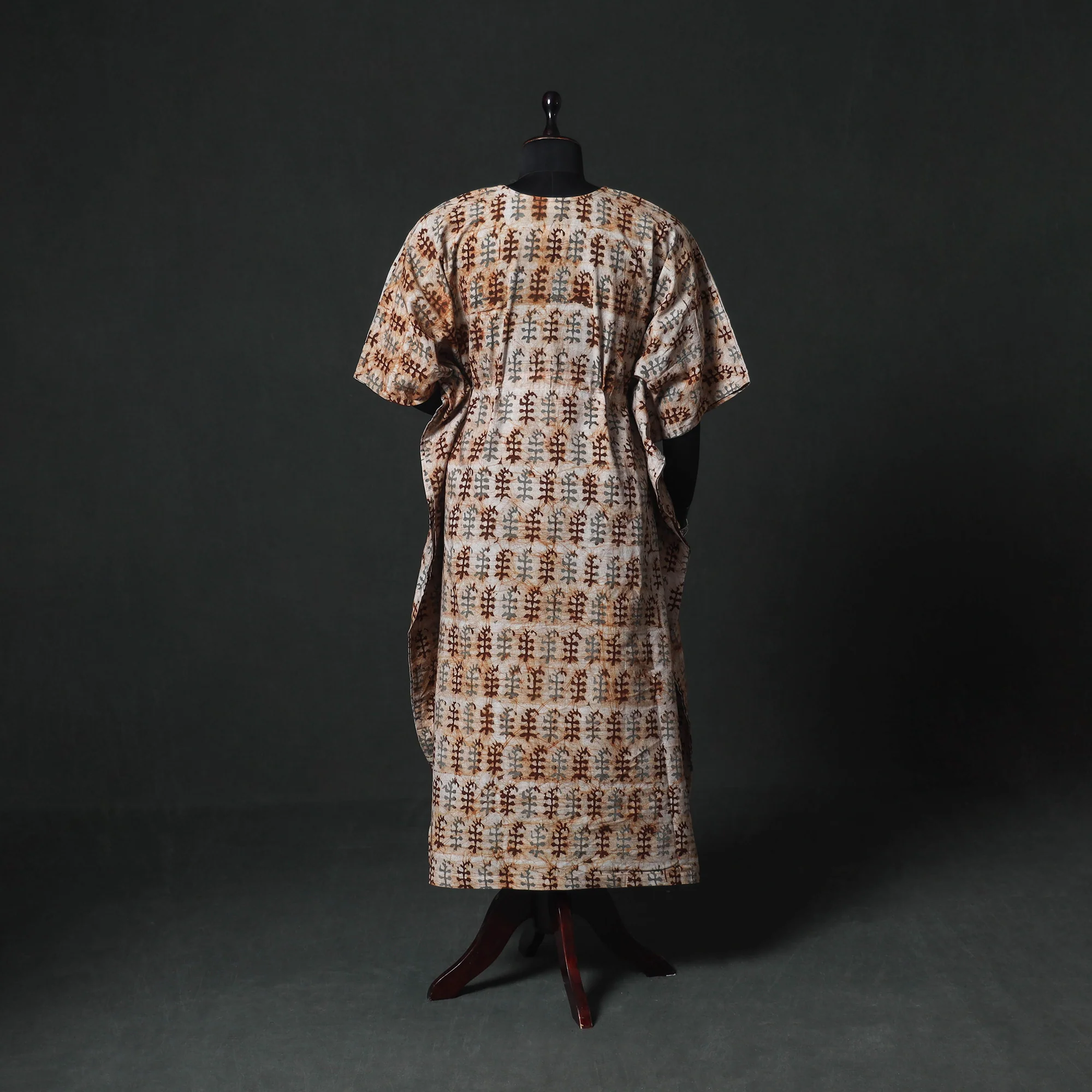 Brown - Hand Block Batik Print Cotton Kaftan (Long) 02 - Image 5