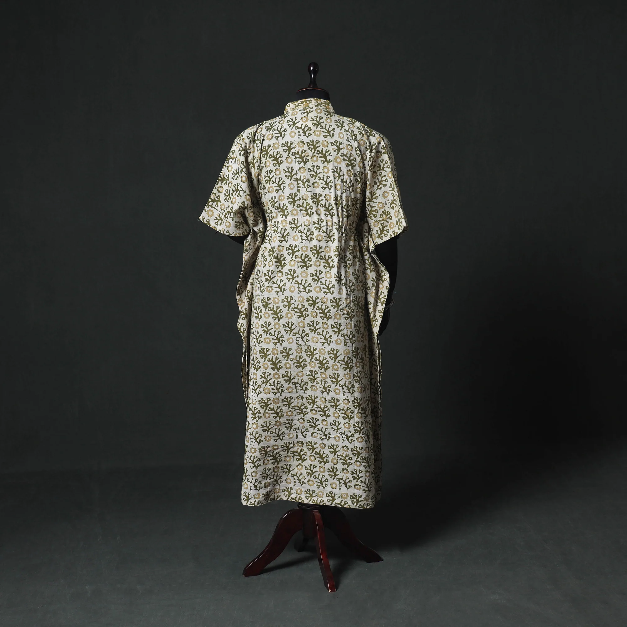 Green - Hand Block Batik Print Cotton Kaftan (Long) 04 - Image 5