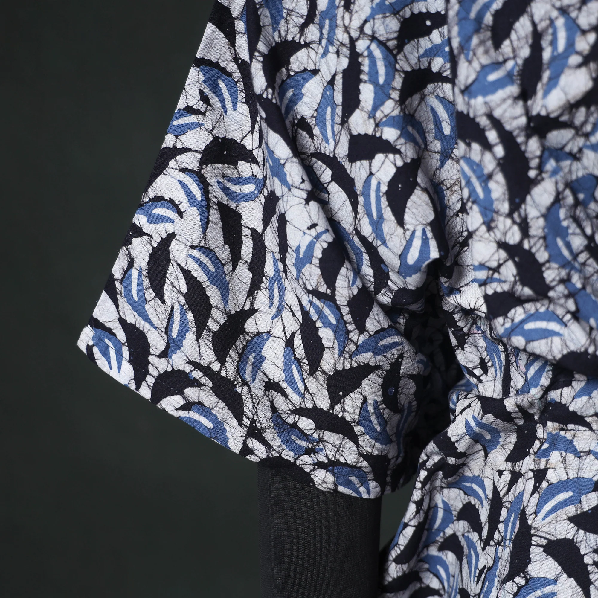 Blue - Hand Block Batik Print Cotton Kaftan (Long) 07 - Image 4