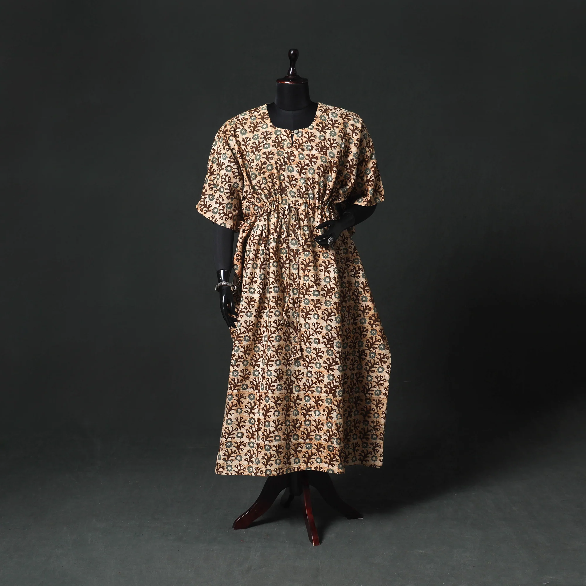 Brown - Hand Block Batik Print Cotton Kaftan (Long) 19