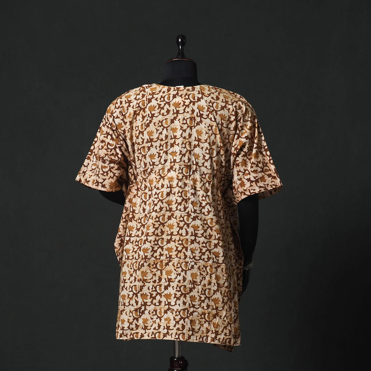 Brown - Hand Block Batik Print Cotton Kaftan (Medium) 60 - Image 5