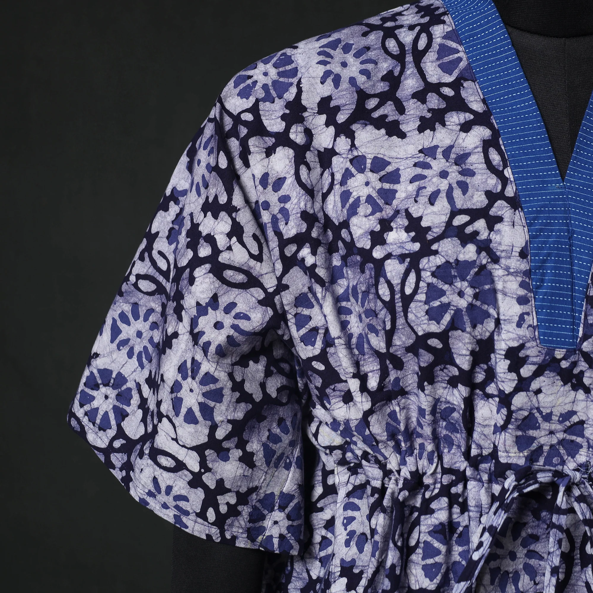 Purple - Hand Block Batik Print Cotton Kaftan (Medium) 61 - Image 4