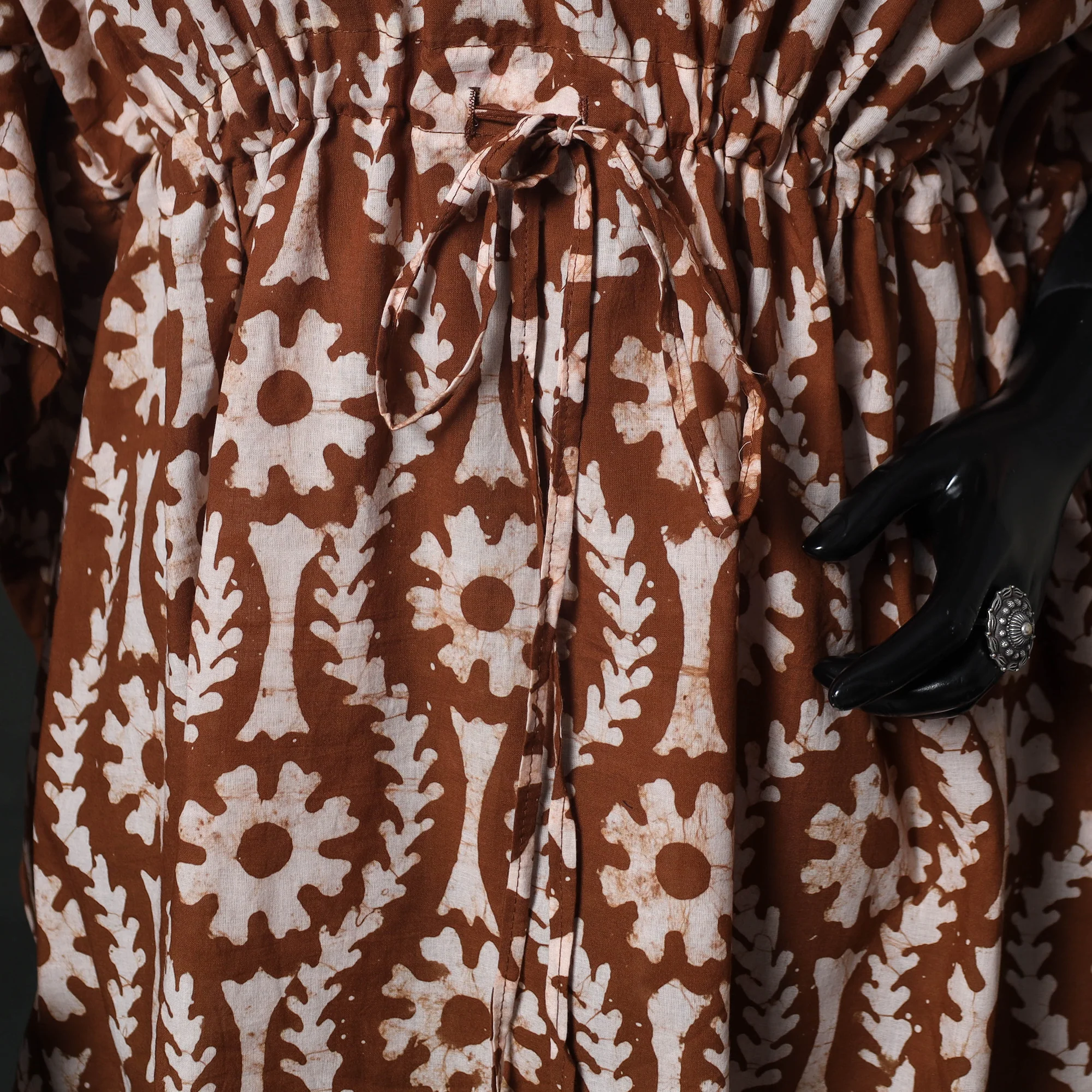 Brown - Hand Block Batik Print Cotton Kaftan (Medium) 62 - Image 3