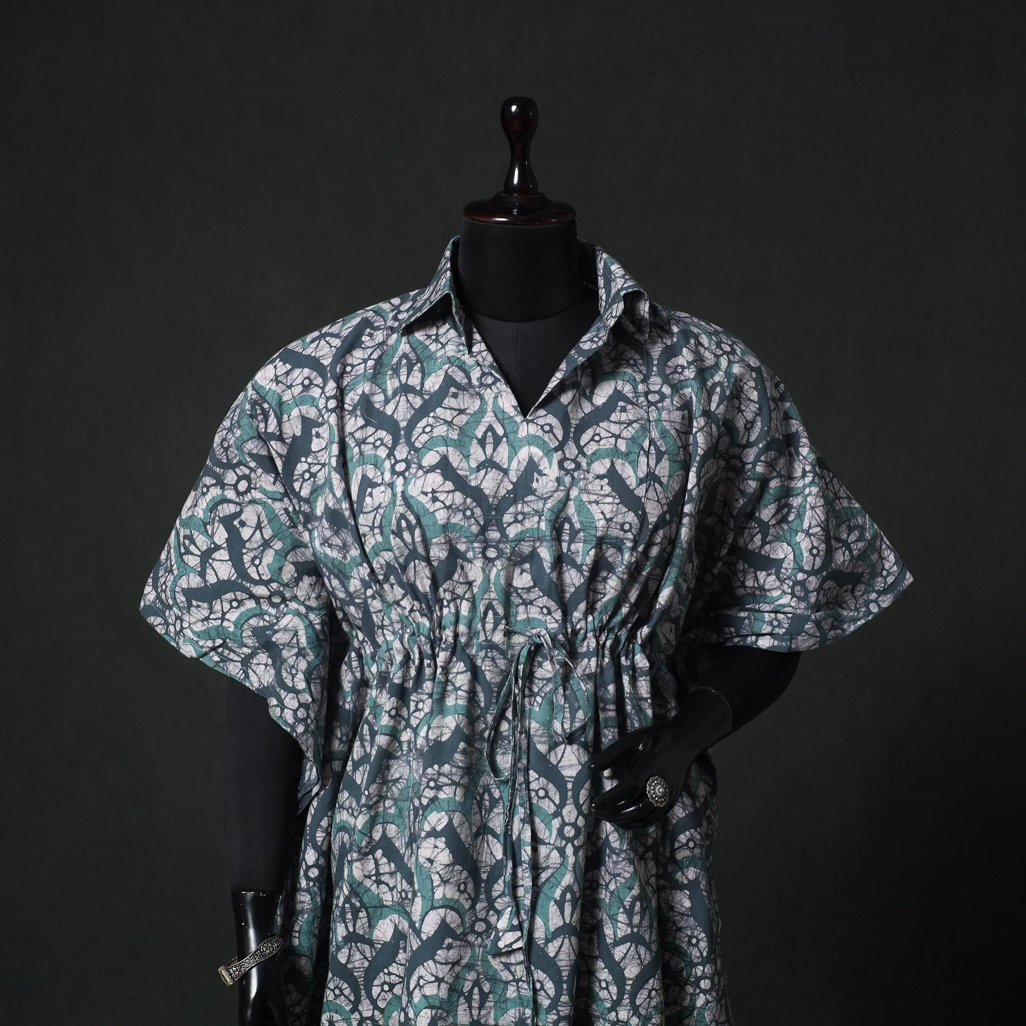 Green - Hand Block Batik Print Cotton Kaftan (Medium) 69 - Image 2