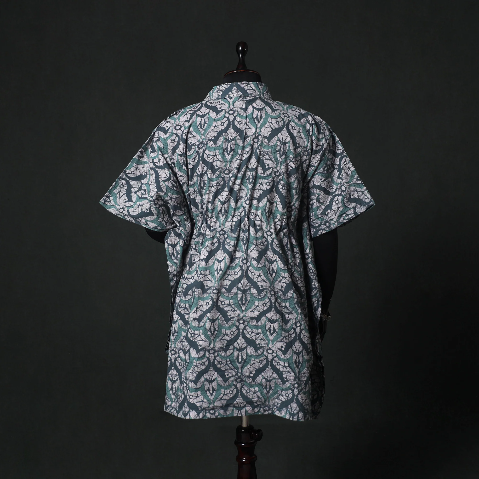 Green - Hand Block Batik Print Cotton Kaftan (Medium) 69 - Image 5