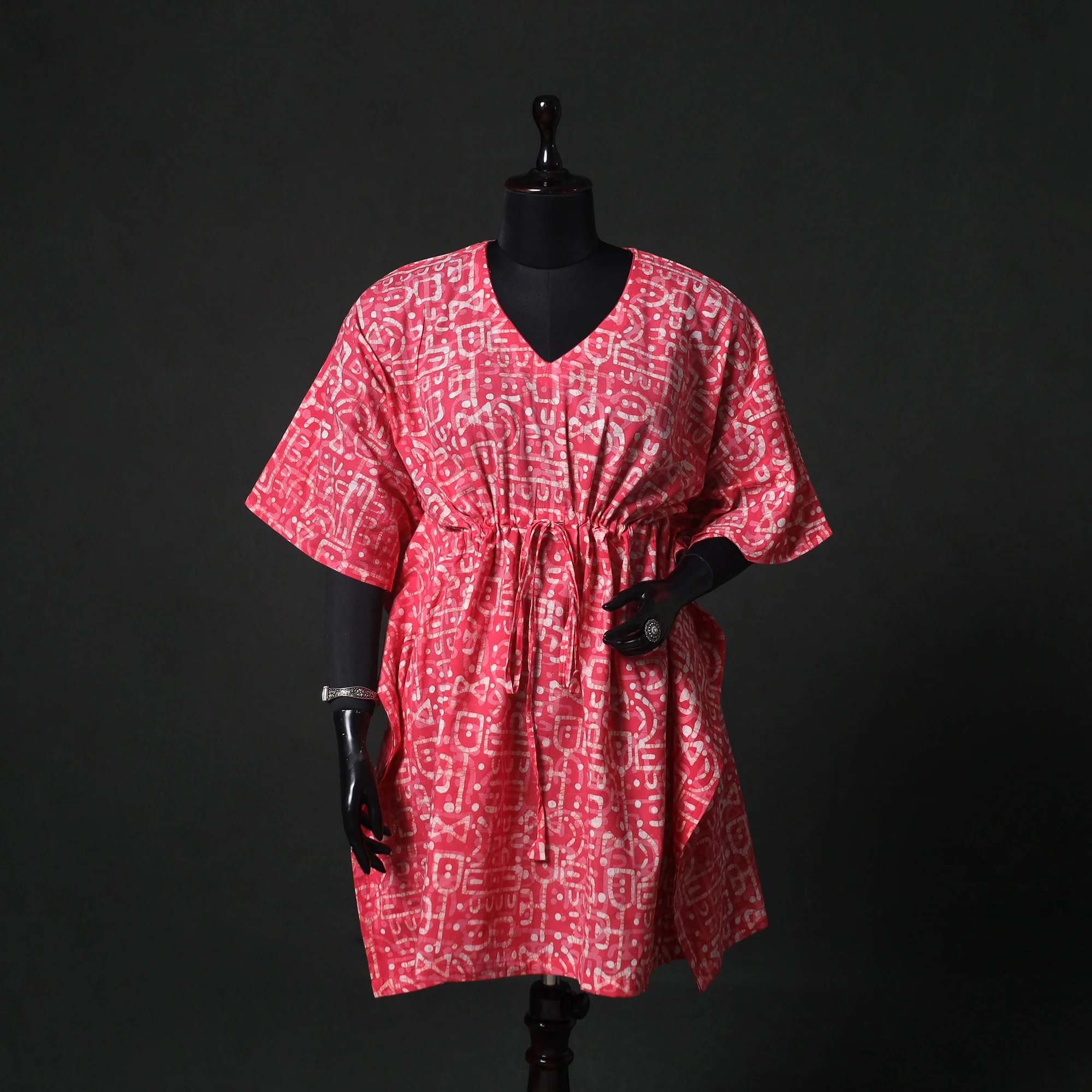 Pink - Hand Block Batik Print Cotton Kaftan (Medium) 72