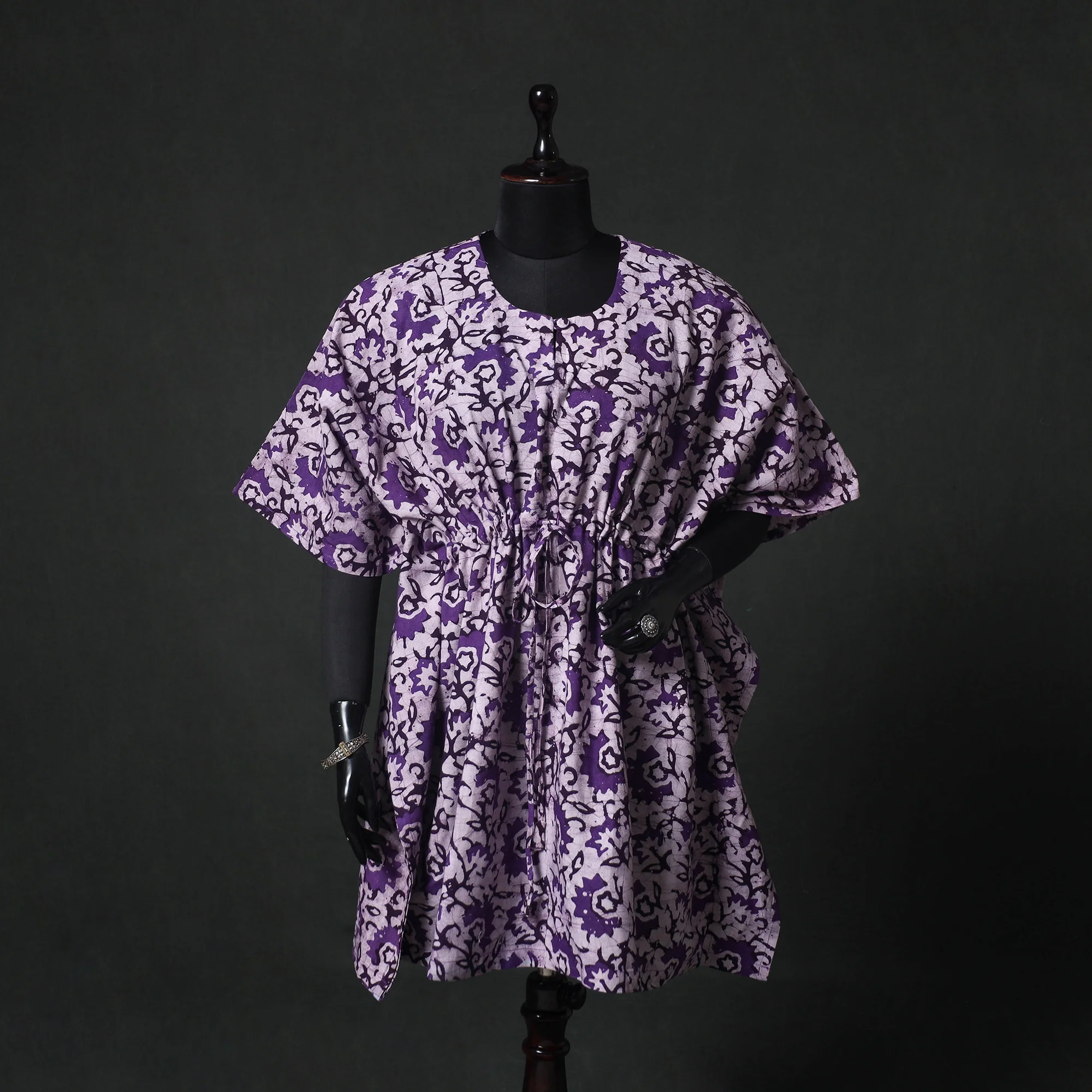 Purple - Hand Block Batik Print Cotton Kaftan (Medium) 78