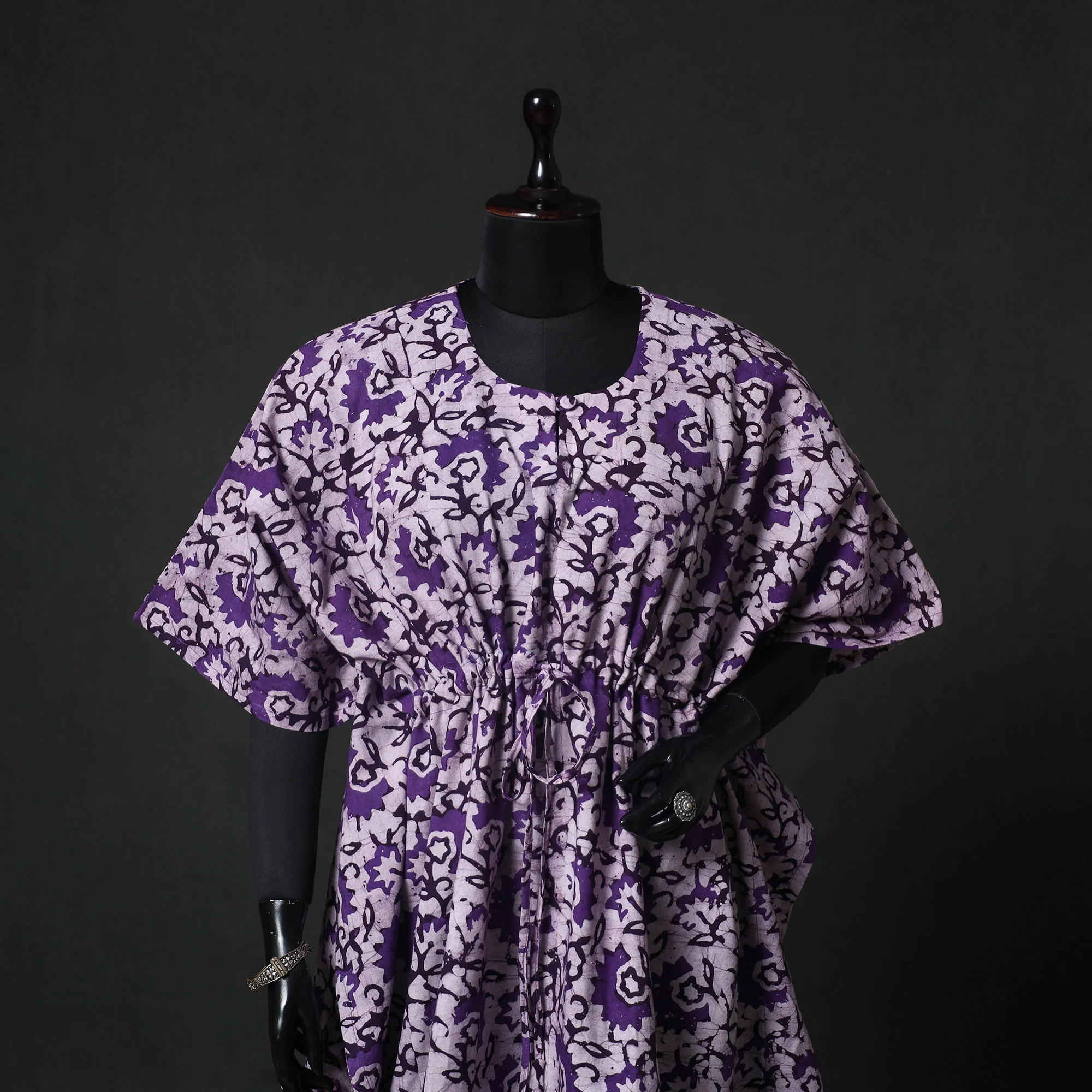 Purple - Hand Block Batik Print Cotton Kaftan (Medium) 78 - Image 2