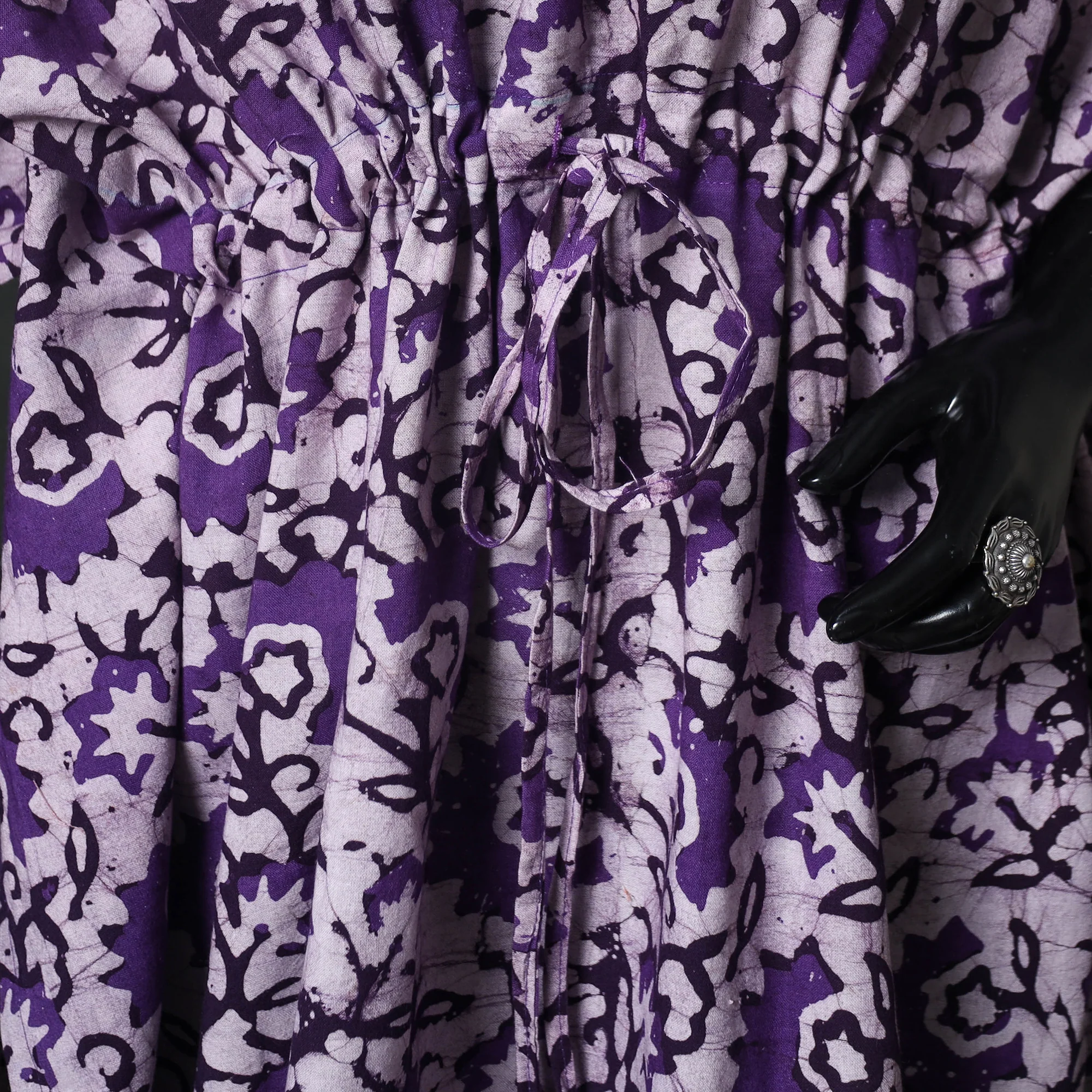 Purple - Hand Block Batik Print Cotton Kaftan (Medium) 78 - Image 3
