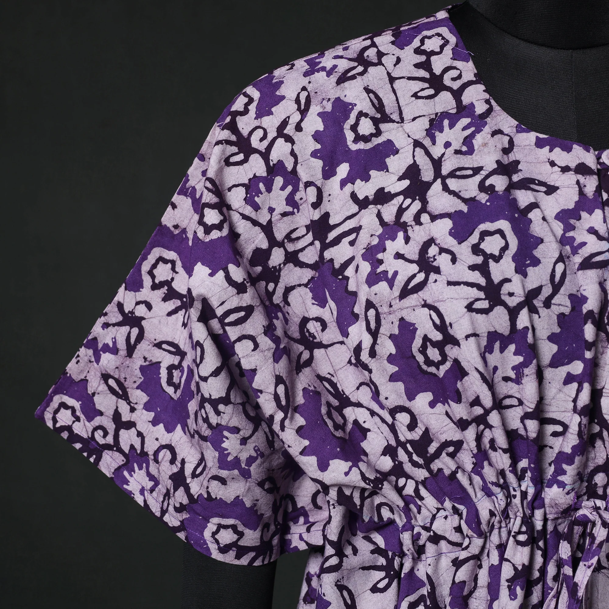 Purple - Hand Block Batik Print Cotton Kaftan (Medium) 78 - Image 4