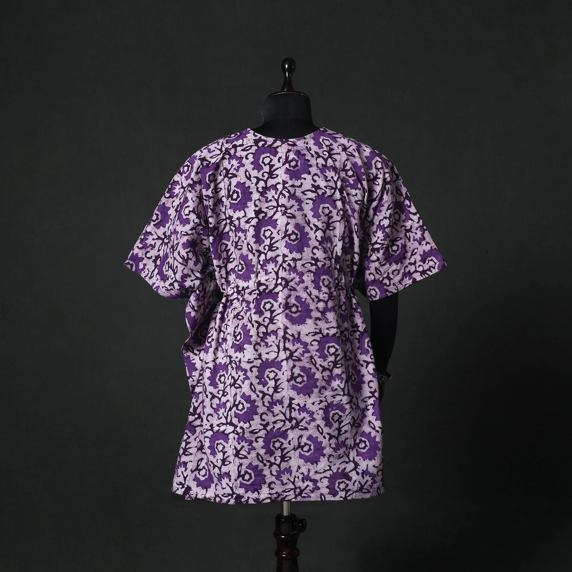 Purple - Hand Block Batik Print Cotton Kaftan (Medium) 78 - Image 5