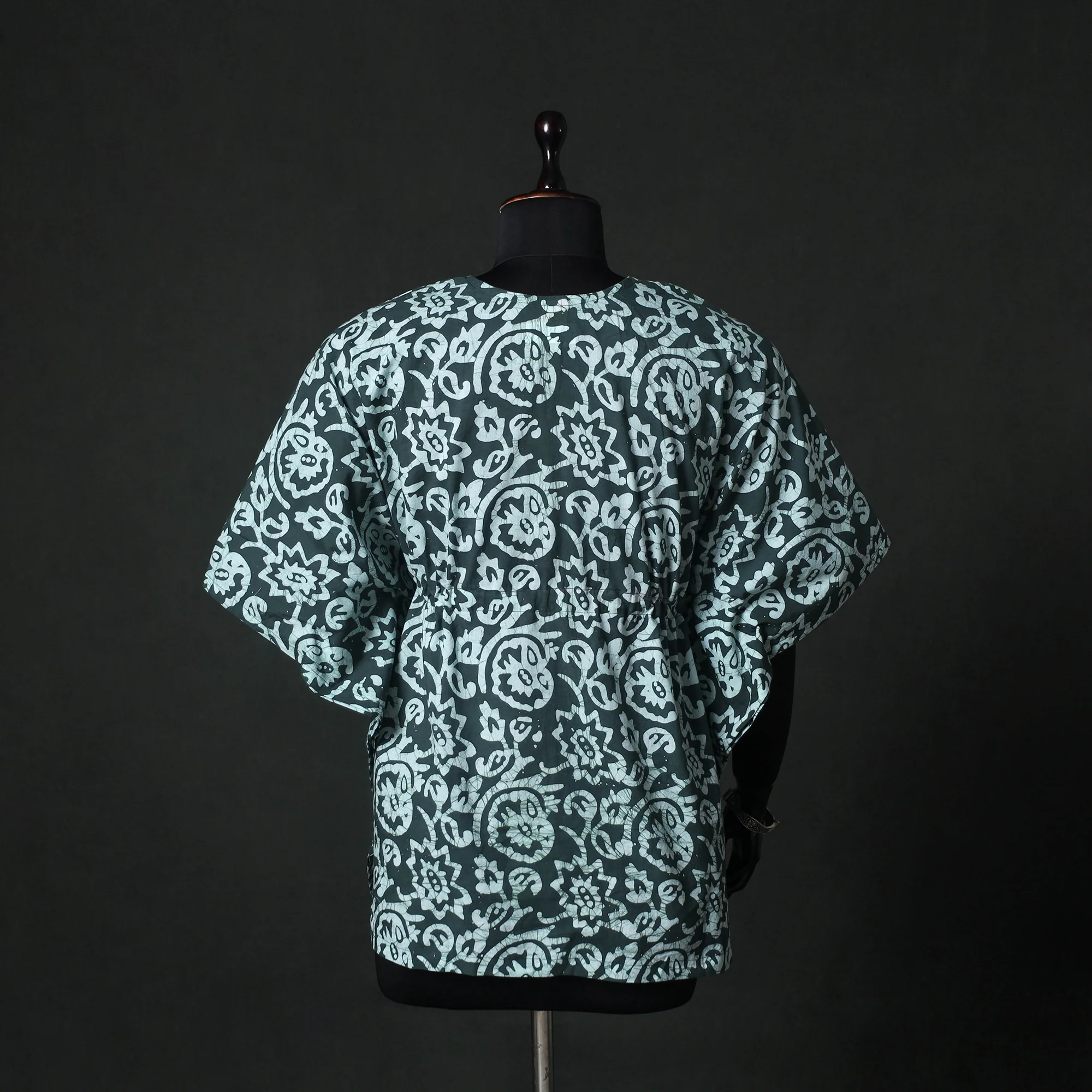 Green - Hand Block Batik Print Cotton Kaftan (Short) 33 - Image 5