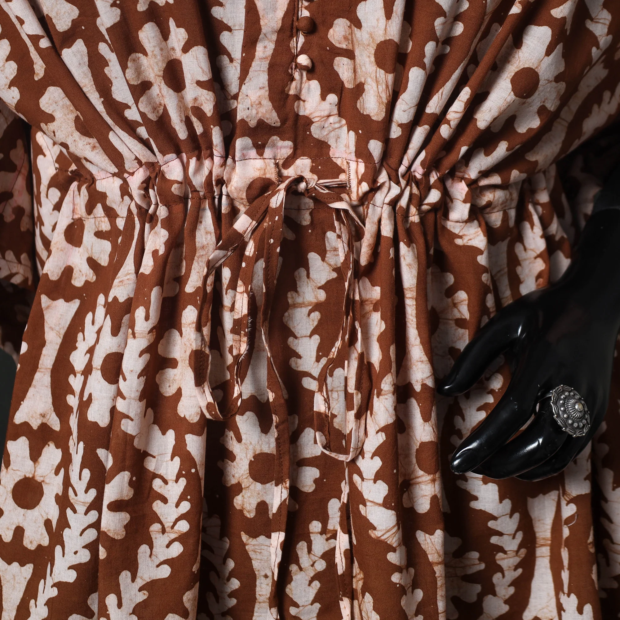 Brown - Hand Block Batik Print Cotton Kaftan (Short) 34 - Image 3