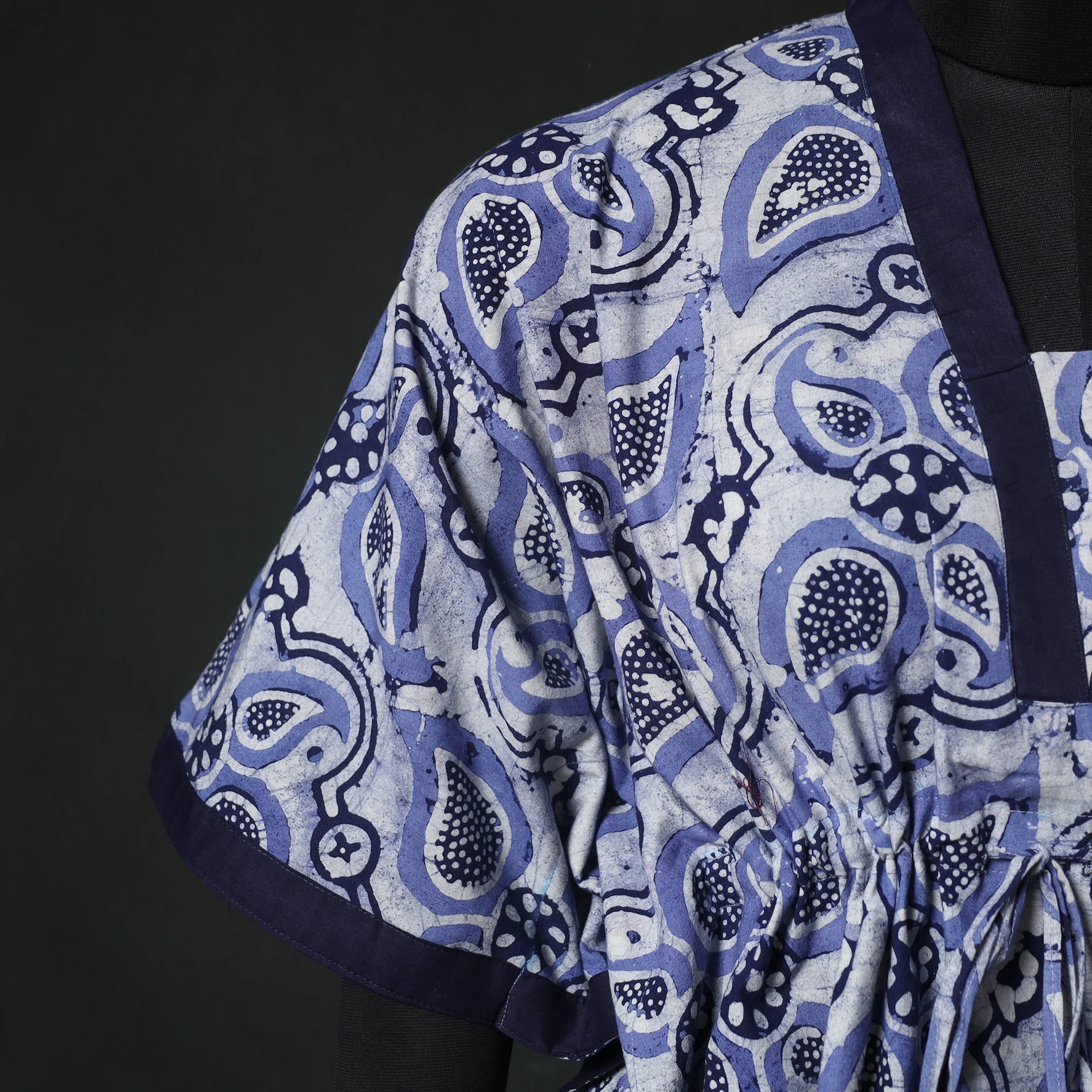 Purple - Hand Block Batik Print Cotton Kaftan (Short) 51 - Image 4