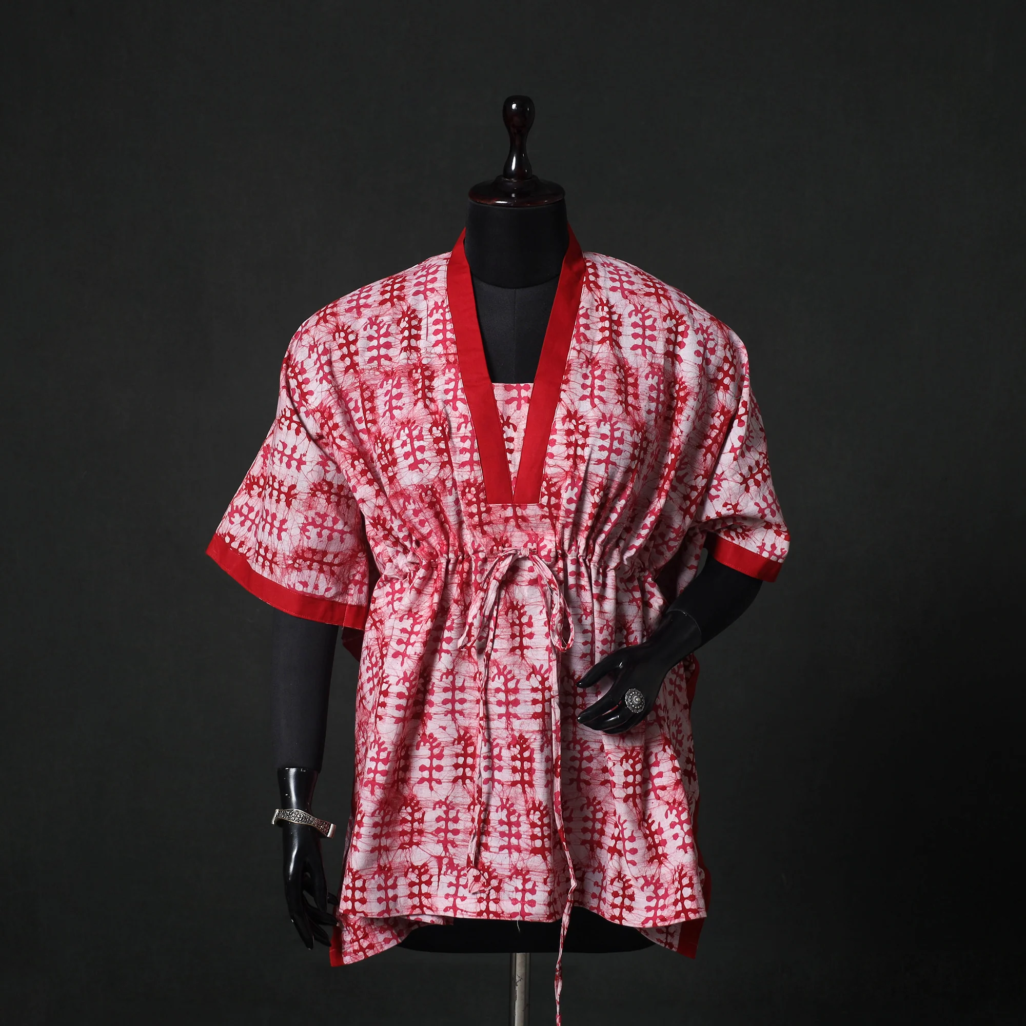 Pink - Hand Block Batik Print Cotton Kaftan (Short) 56