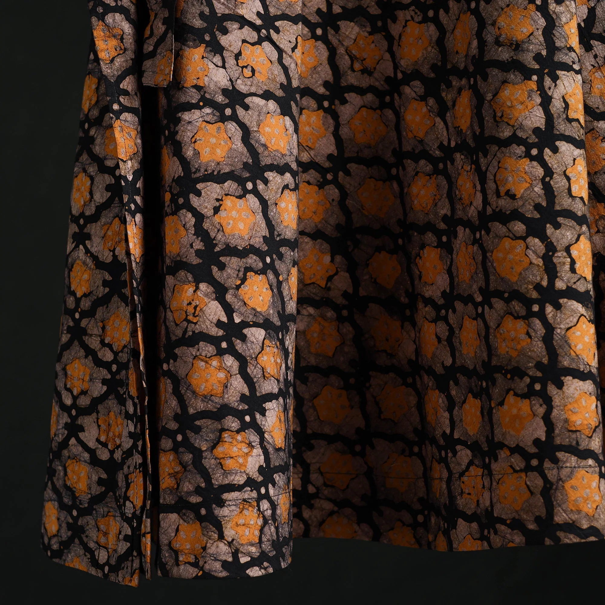 Brown - Hand Block Batik Print Cotton Wrap Around Skirt 01 - Image 4