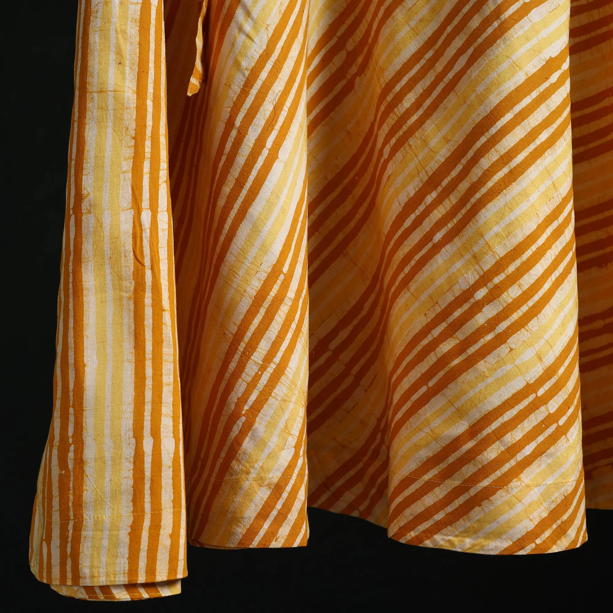Yellow - Hand Block Batik Print Cotton Wrap Around Skirt 05 - Image 4